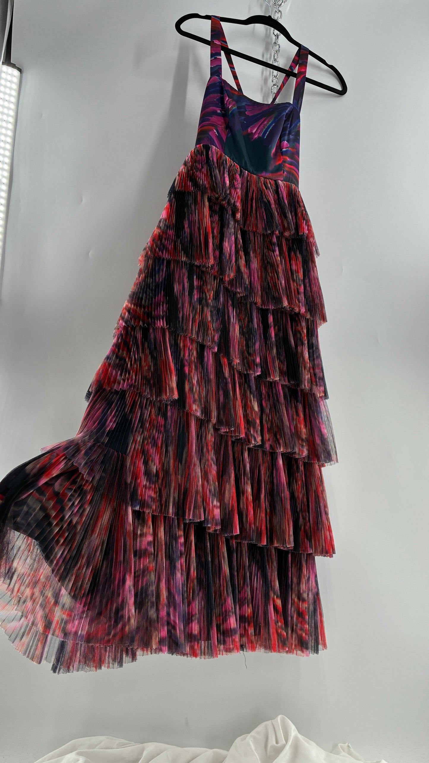HUTCH Ruffled Maxi Gown Graphic Navy Blue, Fuchsia (2P,4)
