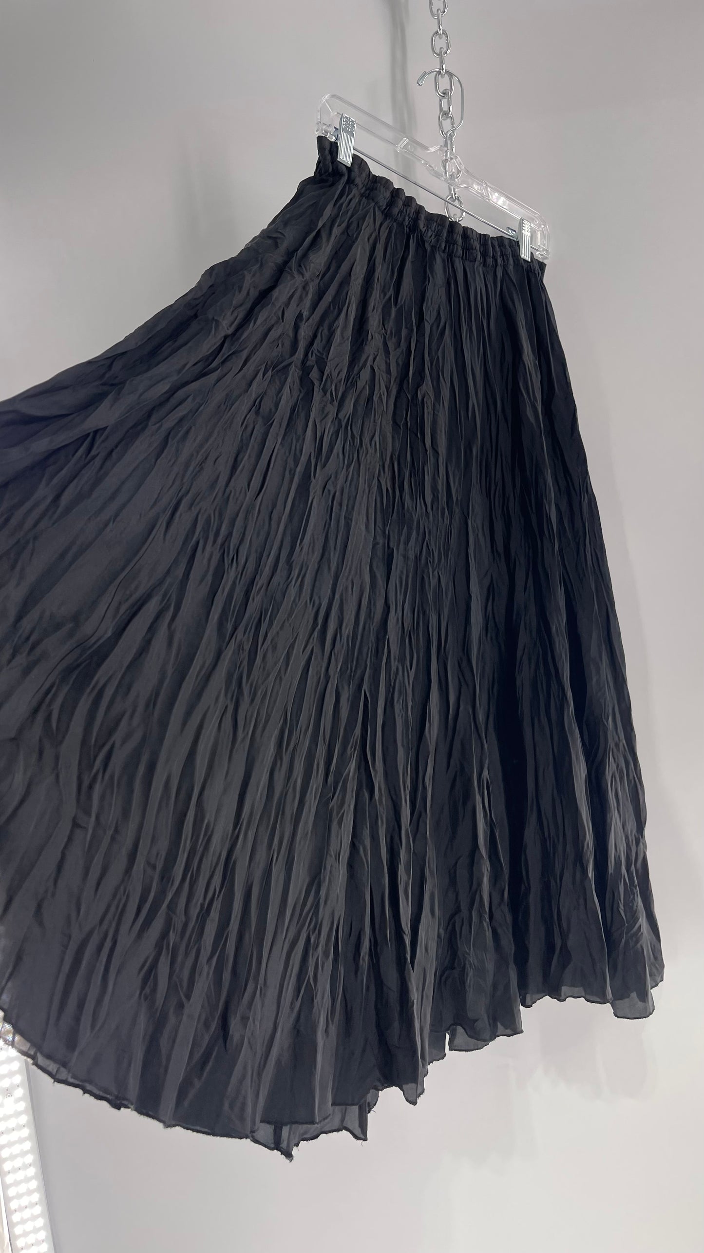 Vintage Adrian Jordan Black Full Length Crinkle Skirt 100% Silk (18/20)
