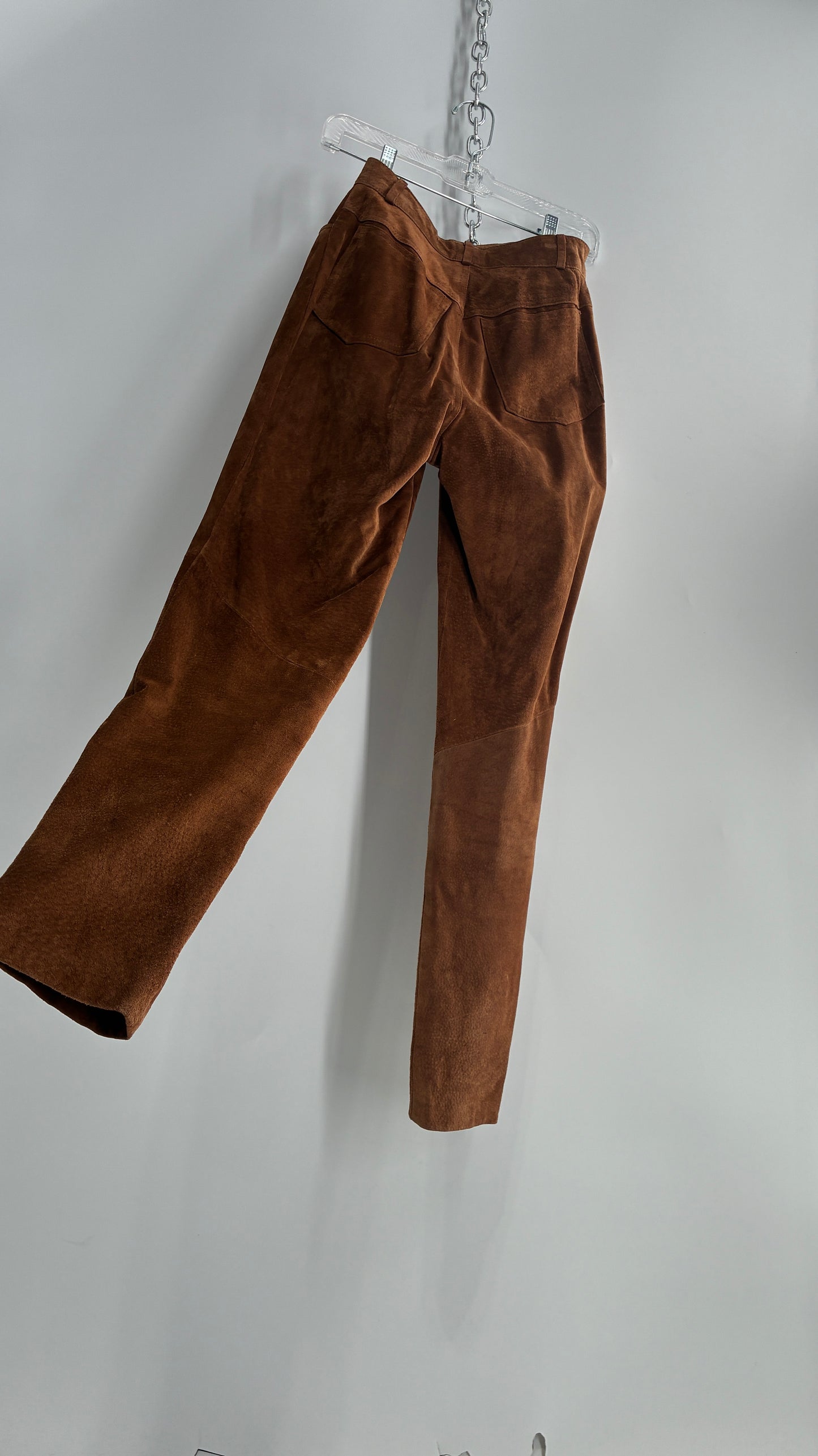 Vintage 1980 ANNTAYLOR High Waisted Brown Suede Leather Straight Leg Bottoms (2)