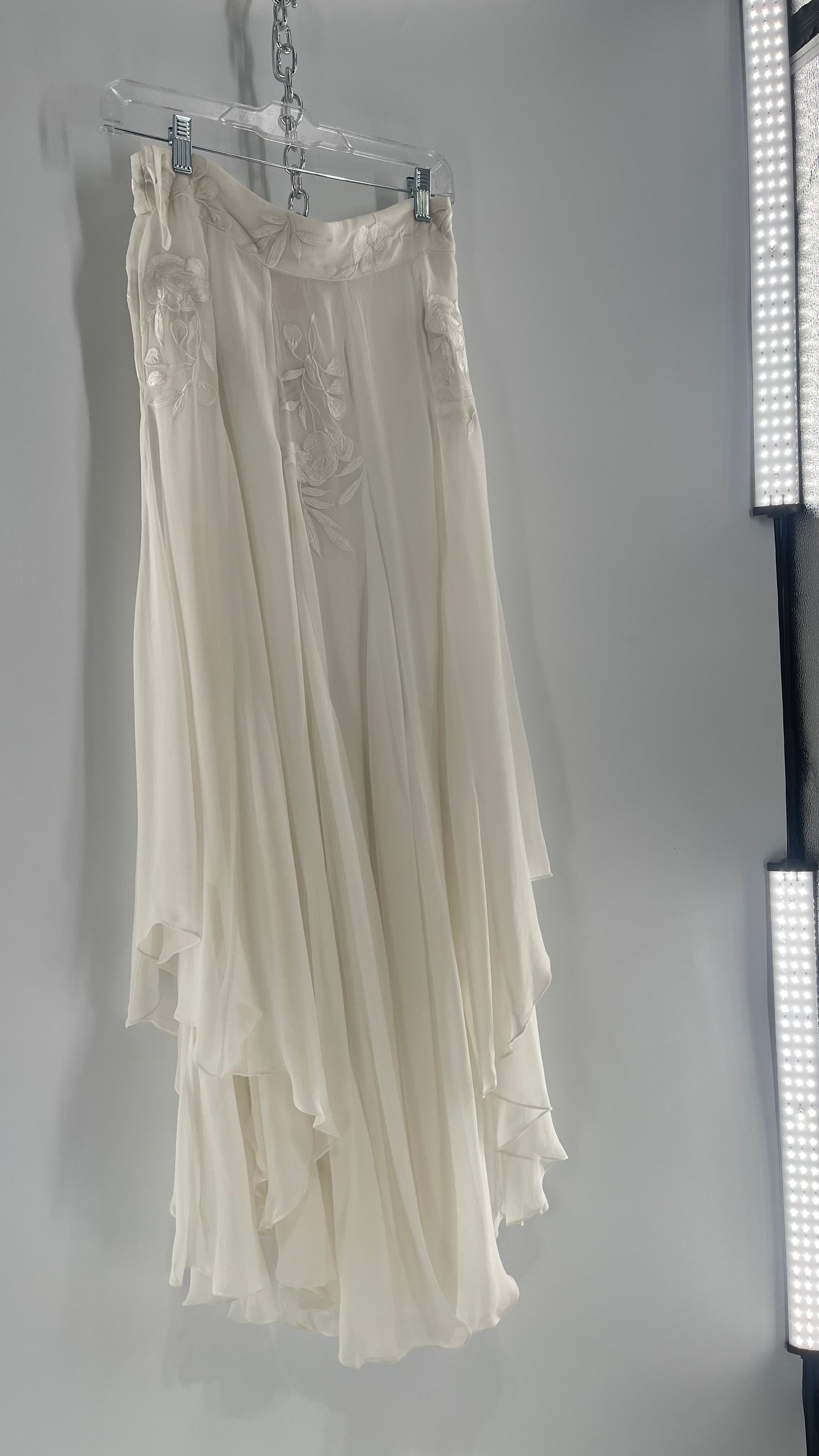 ROCOCO SAND White Hankerchief Hem Skirt with Embroidered Waistline (Medium)
