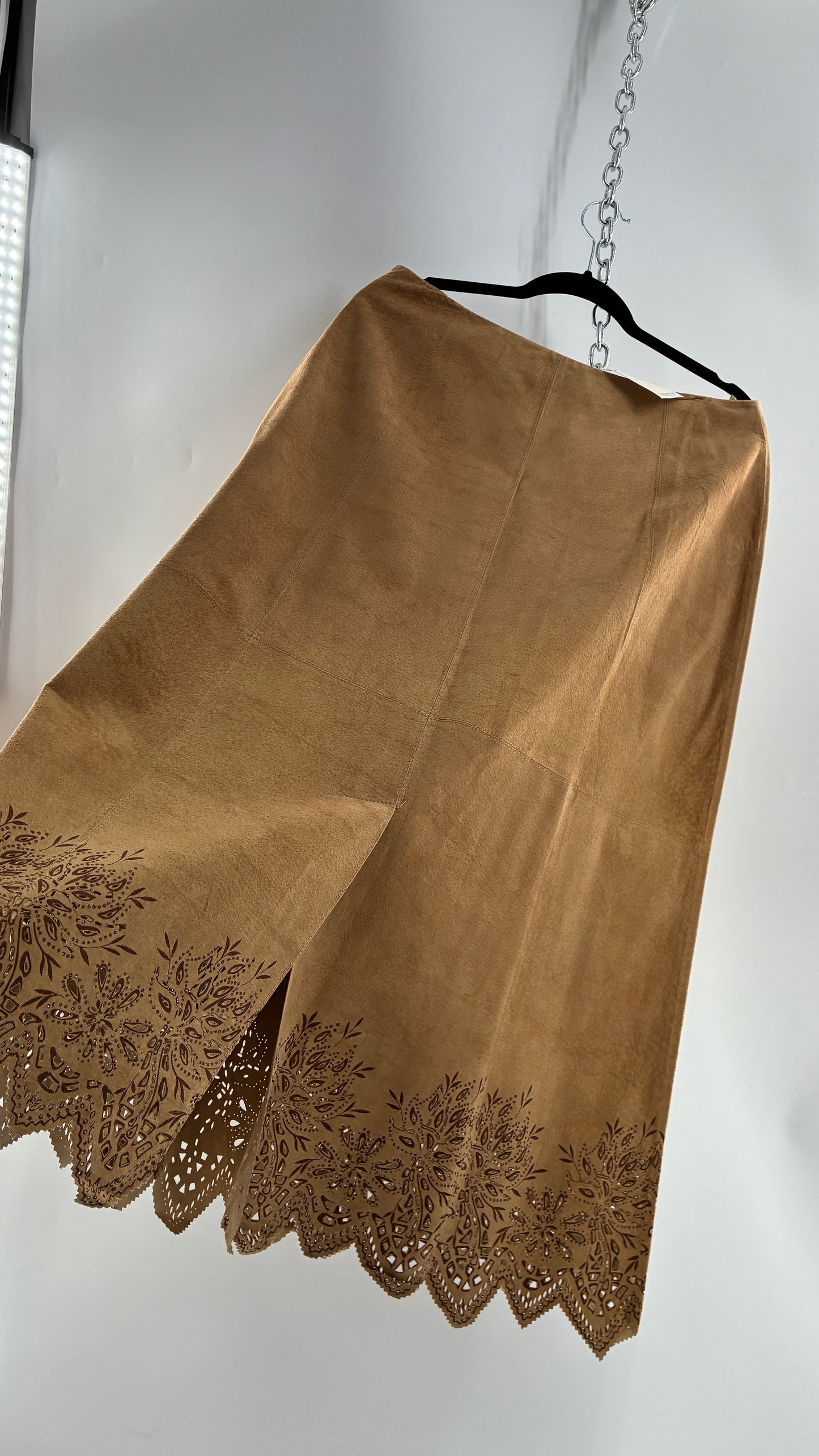 Deadstock Vintage Cold Water Creek Genuine Leather Hip Skirt with Lace Hem (14)