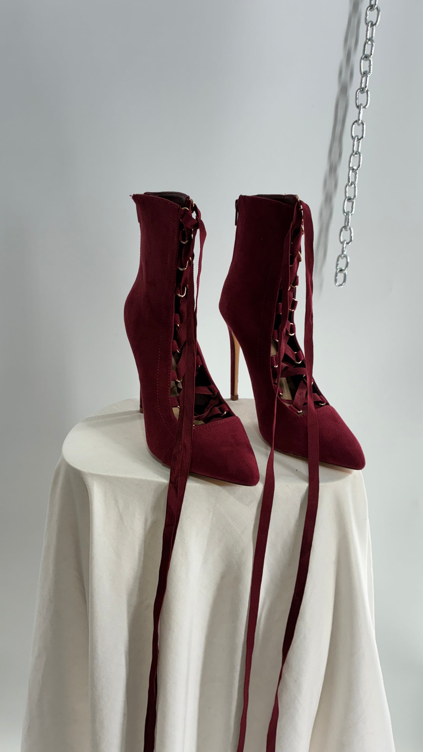 Charlotte Russe Deadstock Maroon Pointed Toe, Lace Up, Tie Up GISELE heel (9)
