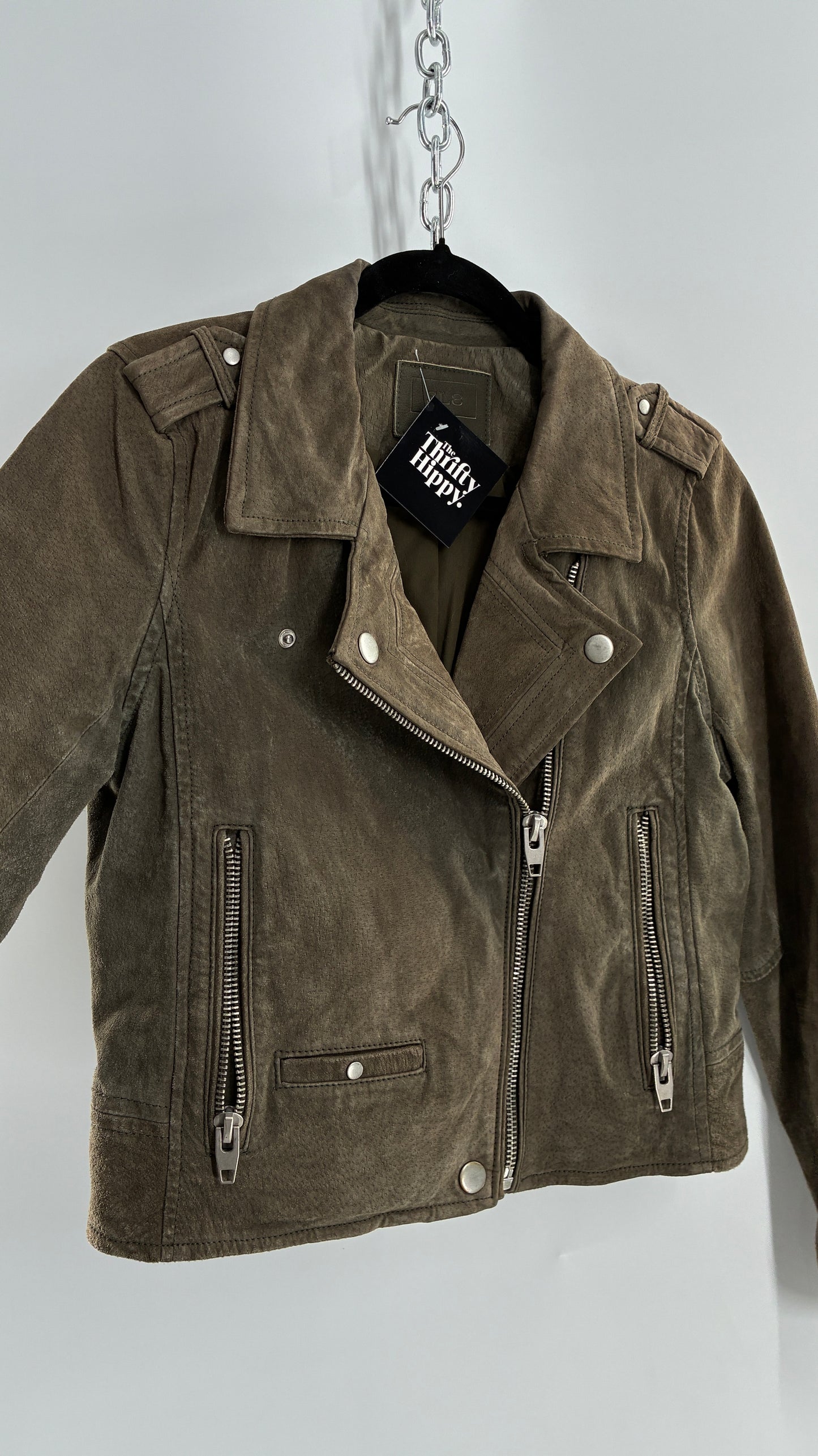 Vintage SL8 Genuine Suede Leather Motorcycle Style Jacket (Medium)
