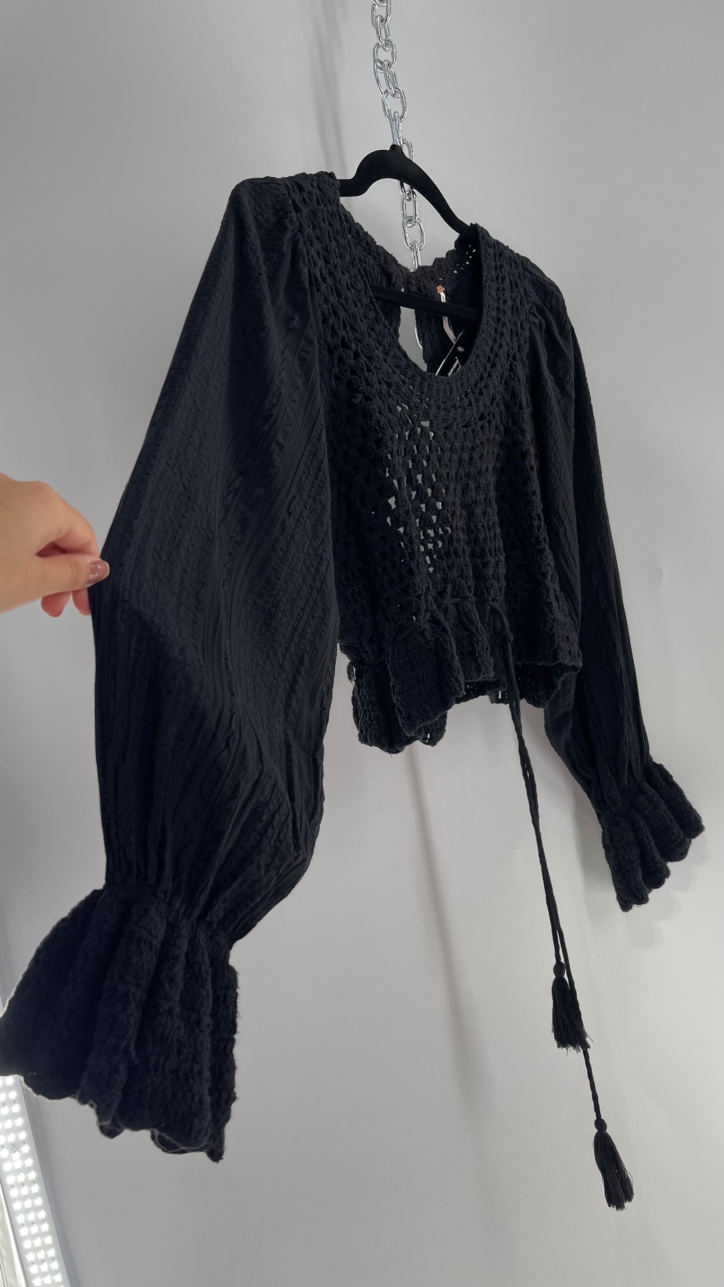 Free People Black Crochet “Megan” Top (XS)