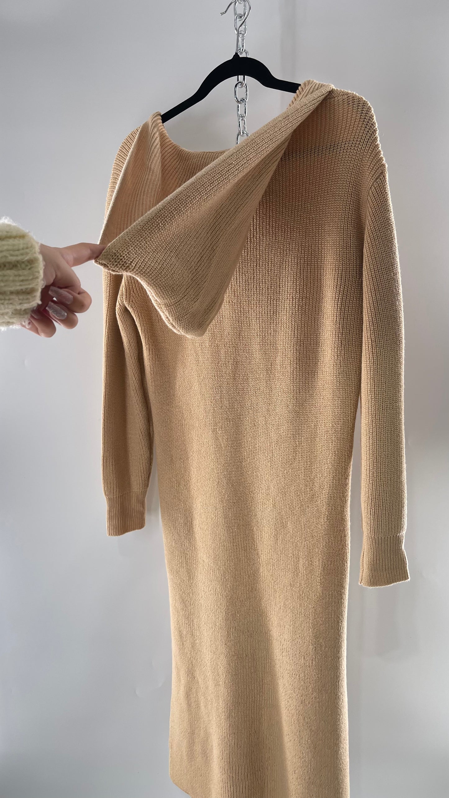 Free People Tan Knit Hoodie Maxi (XS)