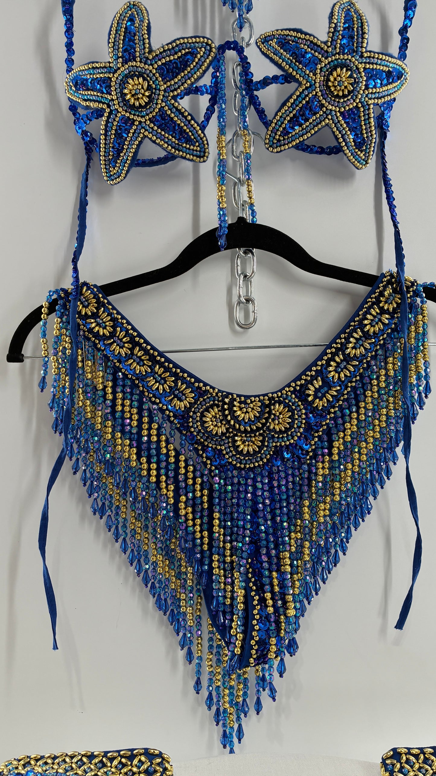 Vintage Royal Blue and Gold Beaded Belly Dancing Set