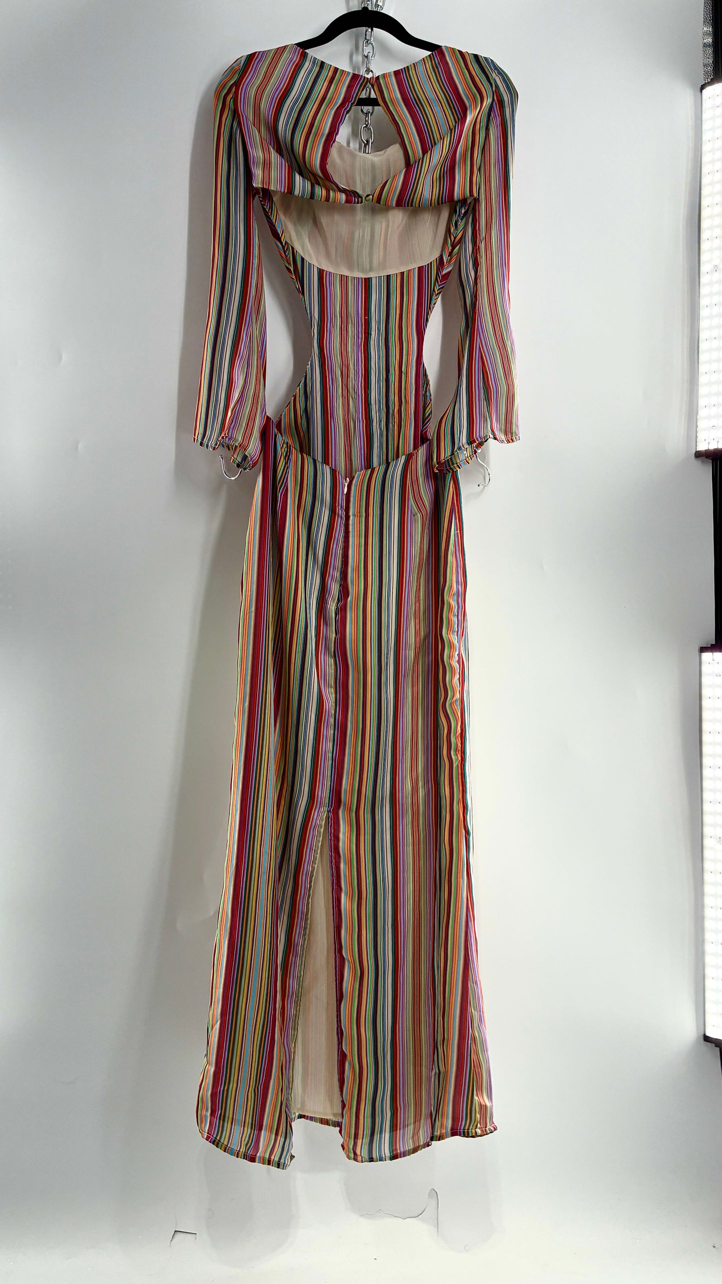 WINTERMUSE Daphne Multicolored Striped Silky Backless Cutout Dress (4)