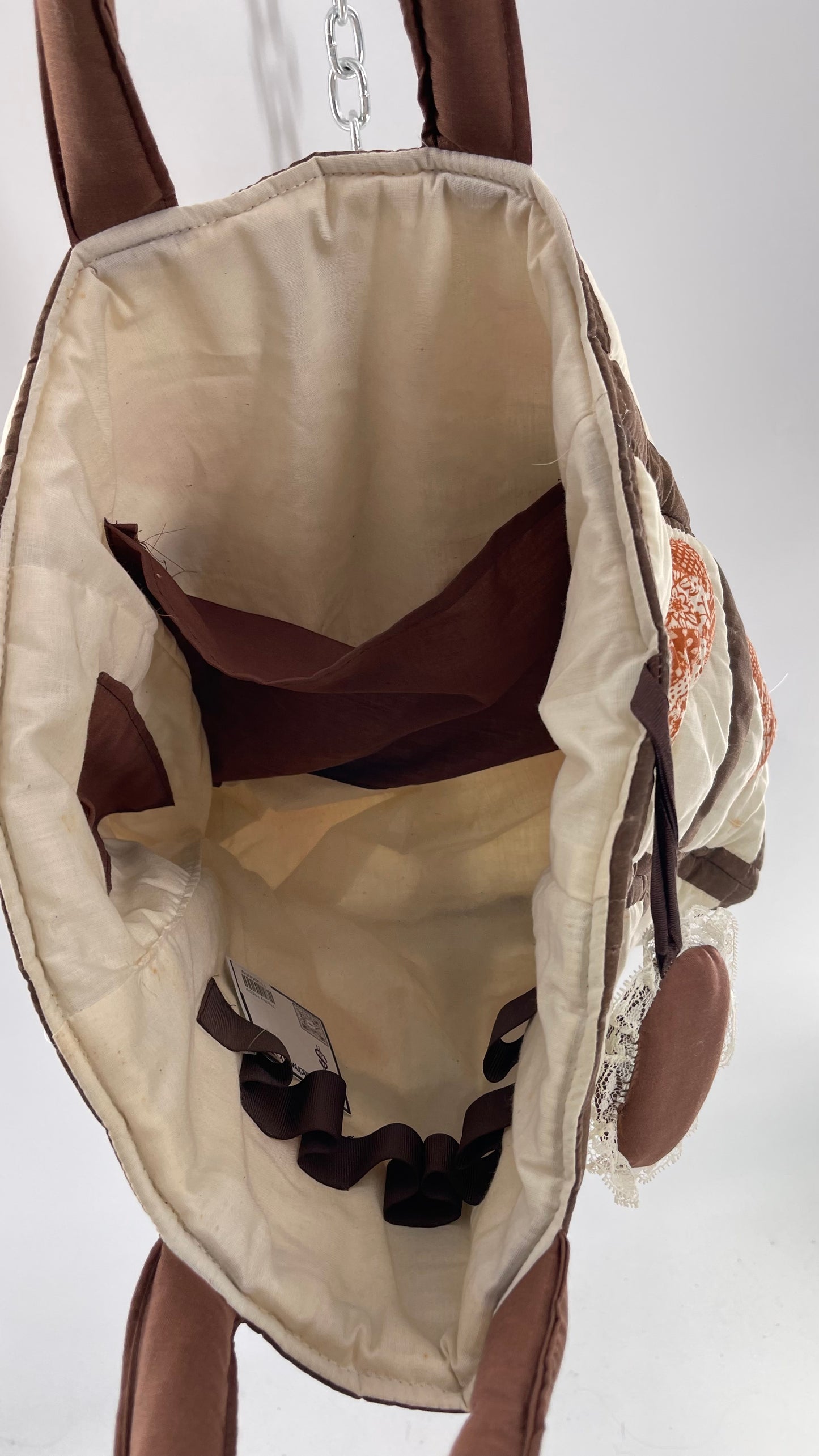 Vintage Patchwork Brown/Orange/Beige Handmade Quilted Tote