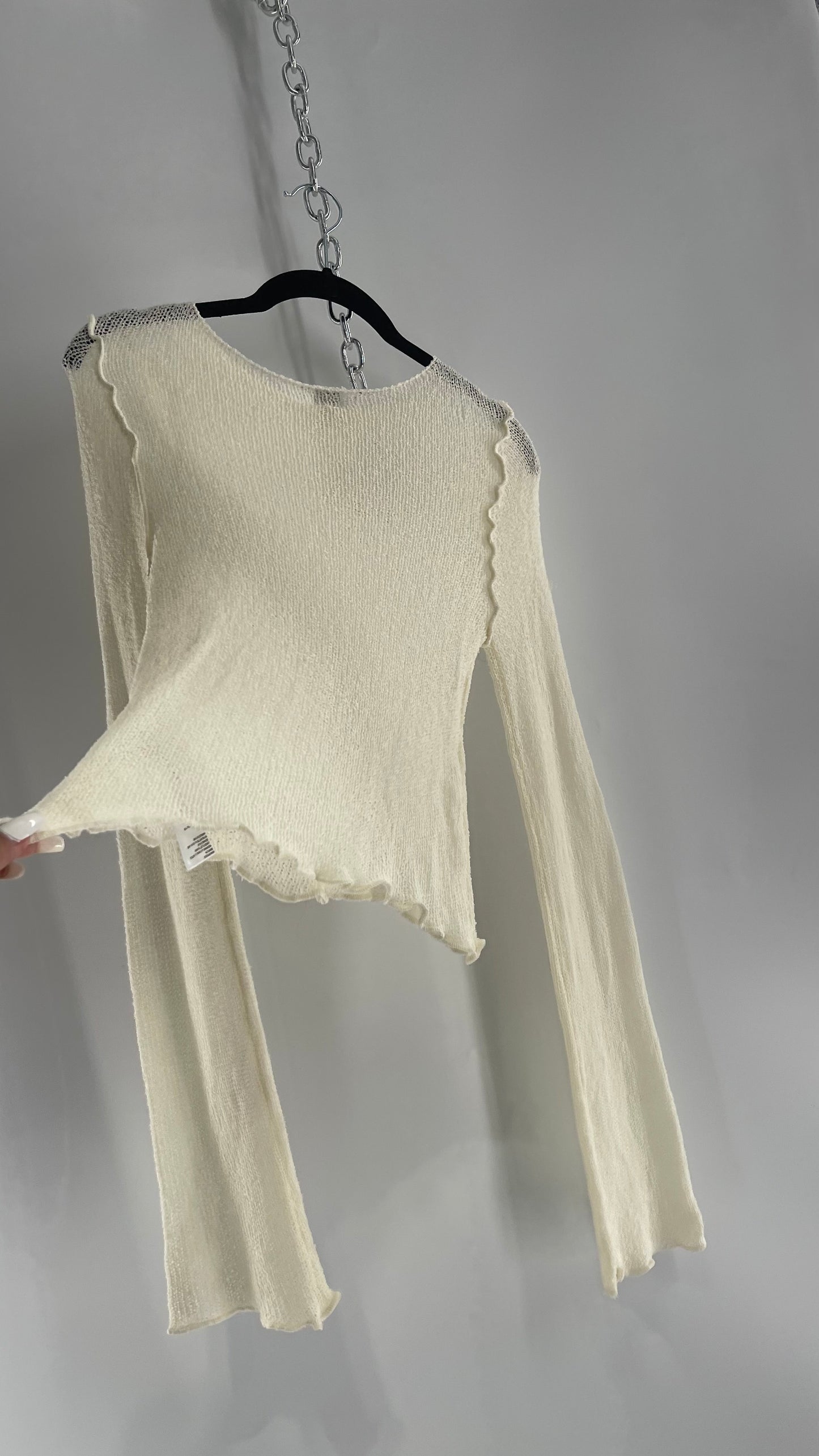 BDG Off White Open Knit Bell Sleeve with Exposed Seams (Large)