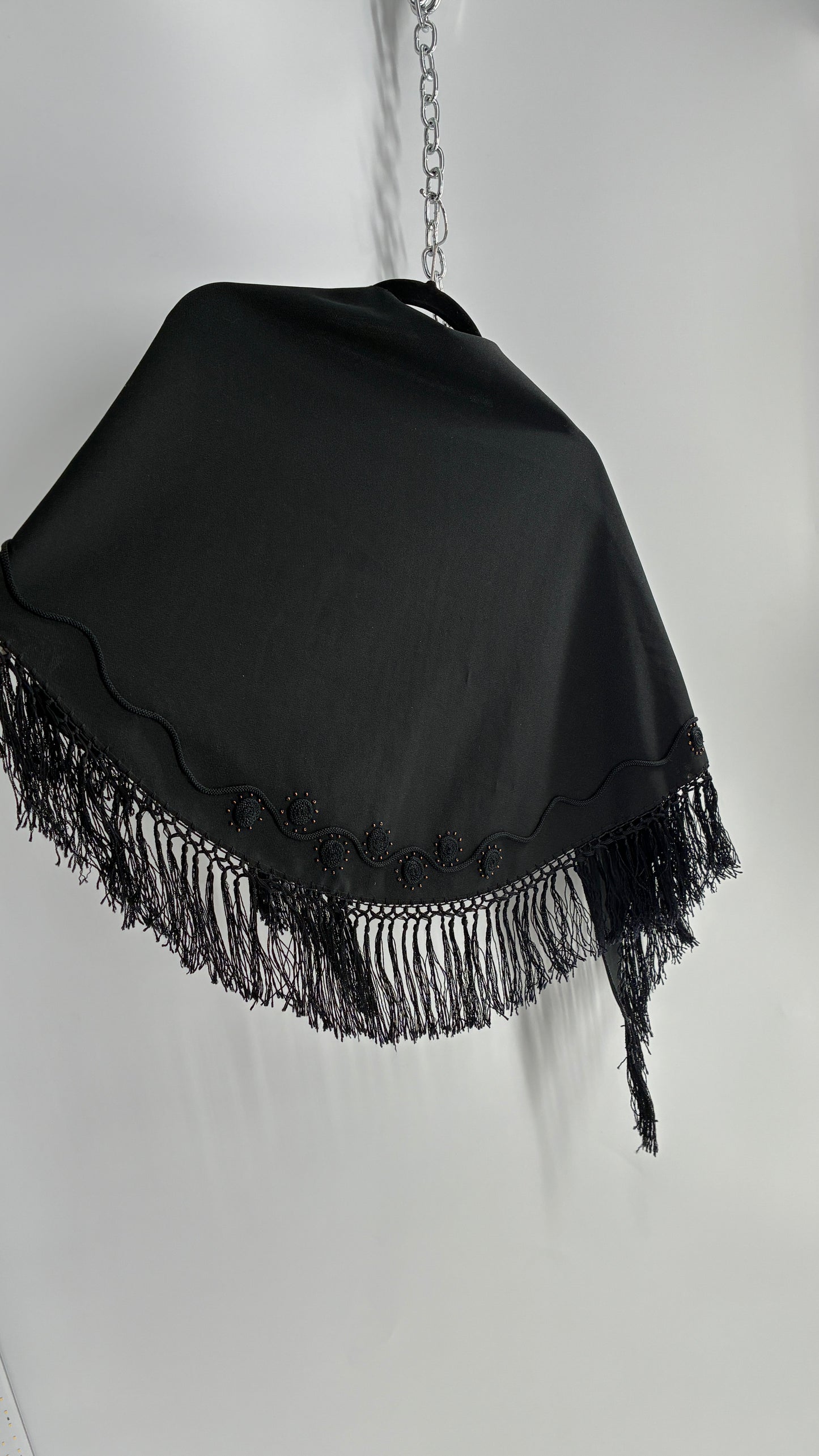 Vintage Designer SUNAKO HATA Cape with Embroidered and Fringe Details