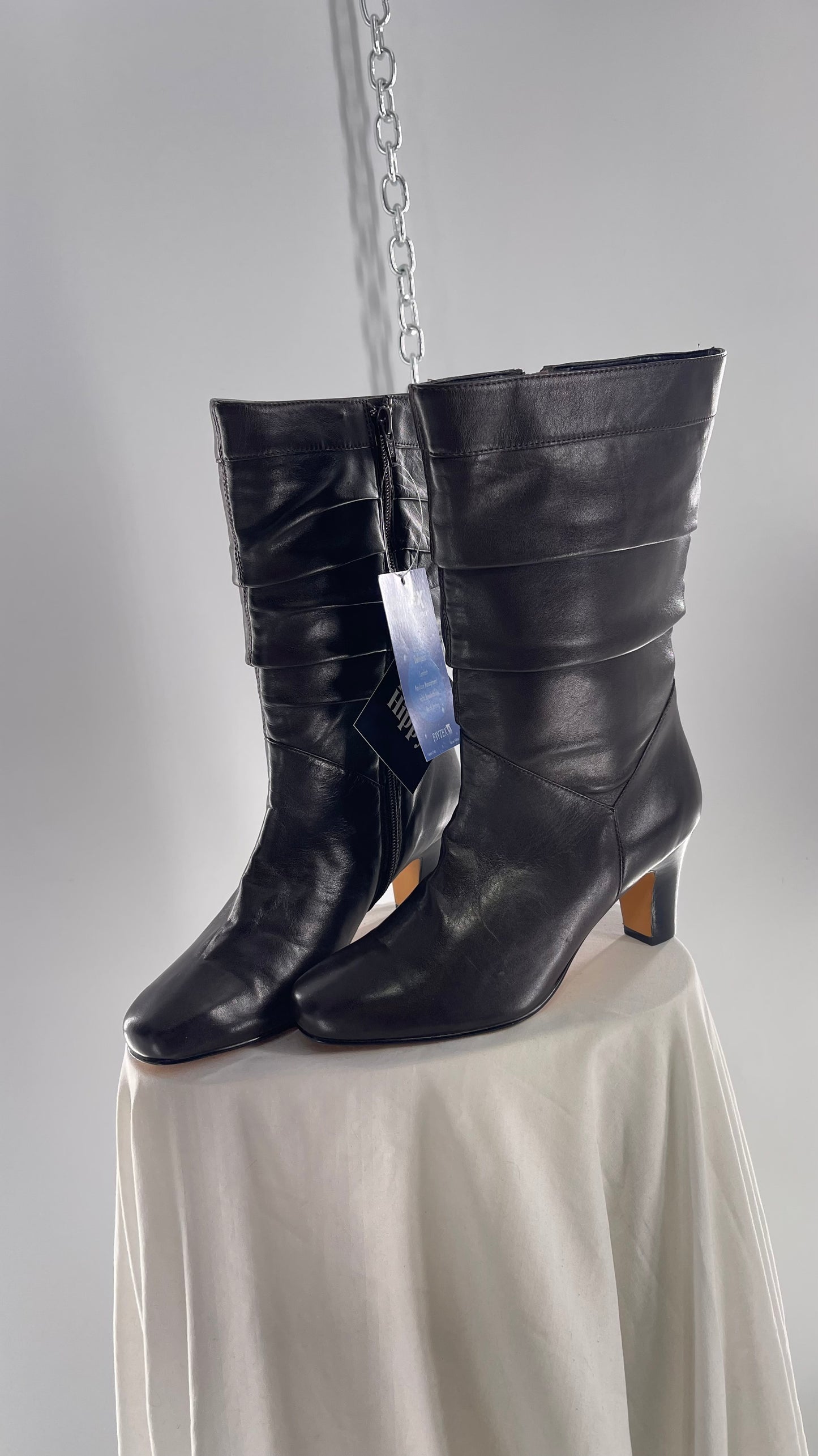 Deadstock Vintage Ros Hommerson Drilex Dark Brown Ruched Leather Booties (7)