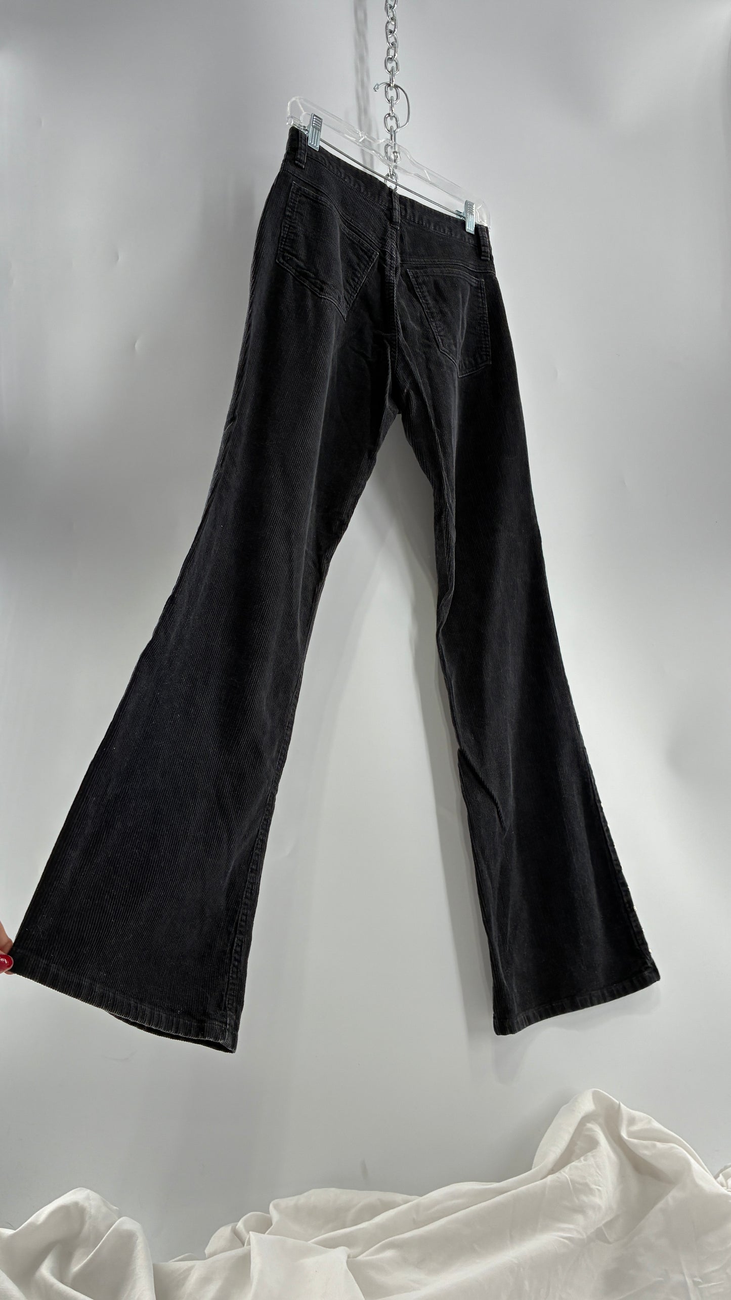 Vintage THE BLUES Grey Corduroy Side Studded Kick Flares (8)