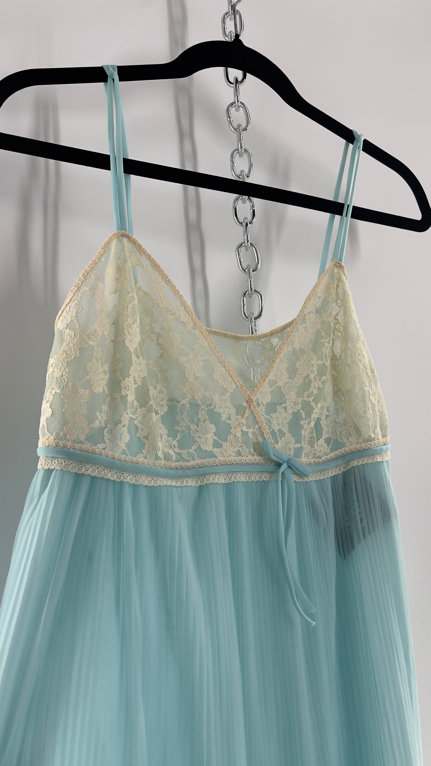 Vintage 1960s Baby Blue Nightgown Maxi Dress (Small)