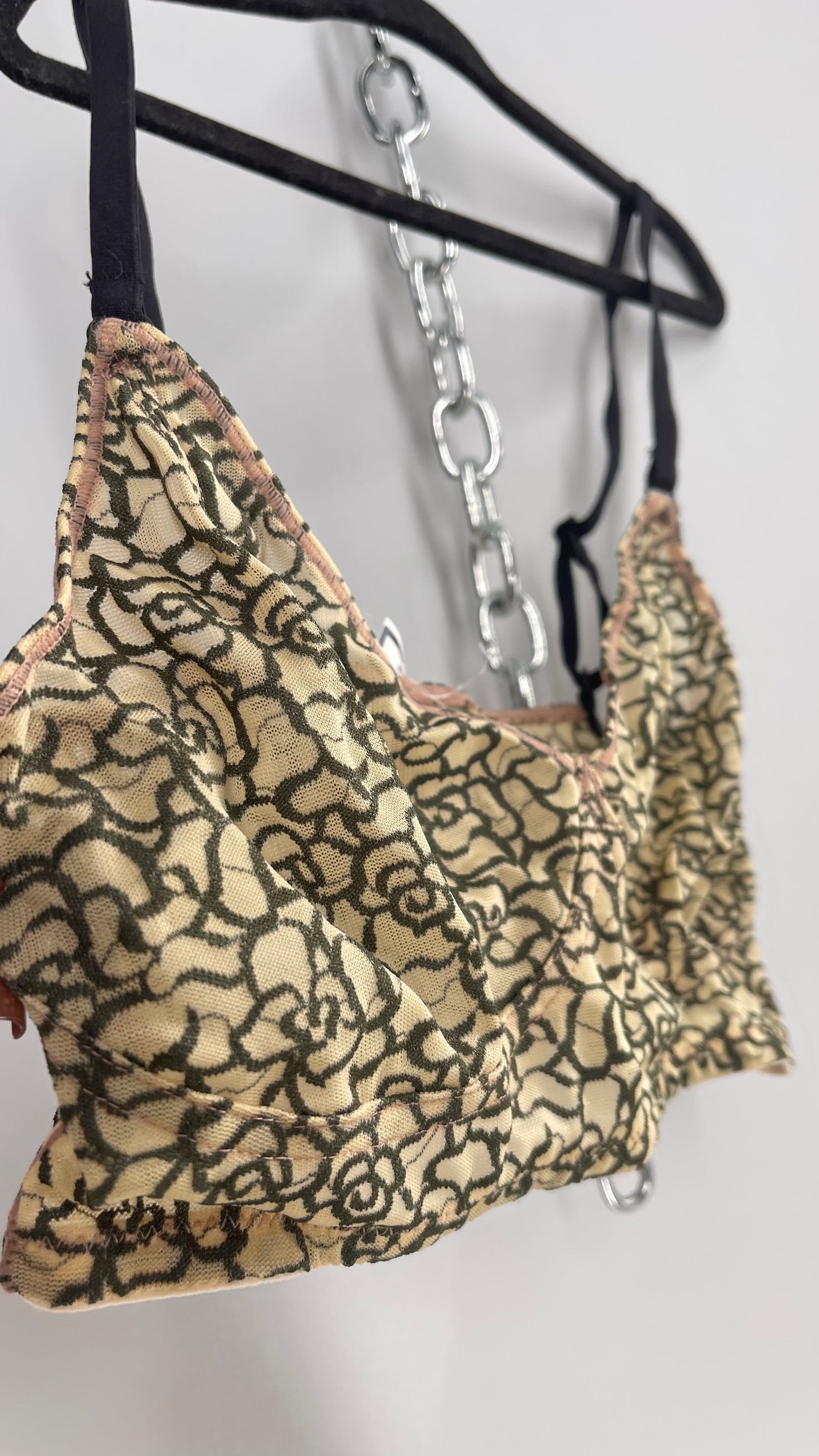 Yummie Black/Beige Rose Embroidered Mesh Bralette (Small)