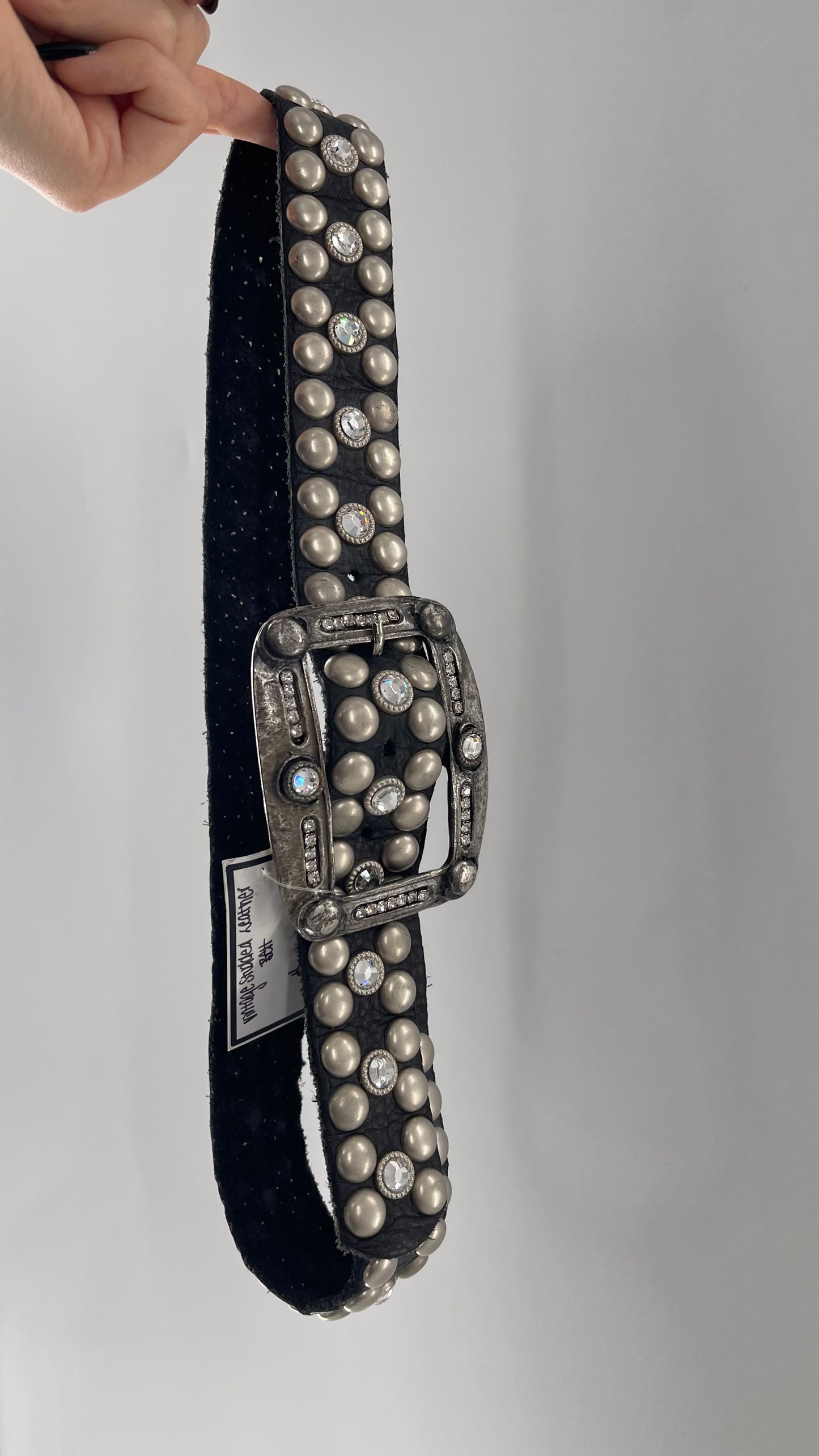 Vintage NEW Swarovski Crystal Iconic Cowboy Belt with Studded Leather Detailing (Small)