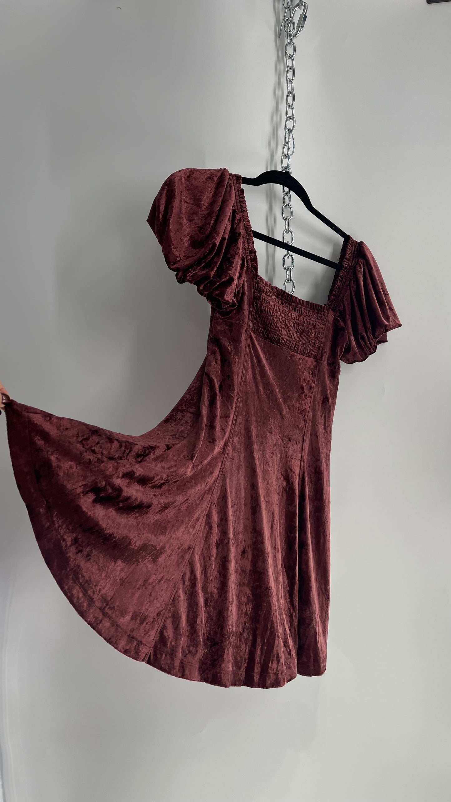Free People Velour Plum Bustier Milkmaid Dress with Bubble Puff Sleeves (2)