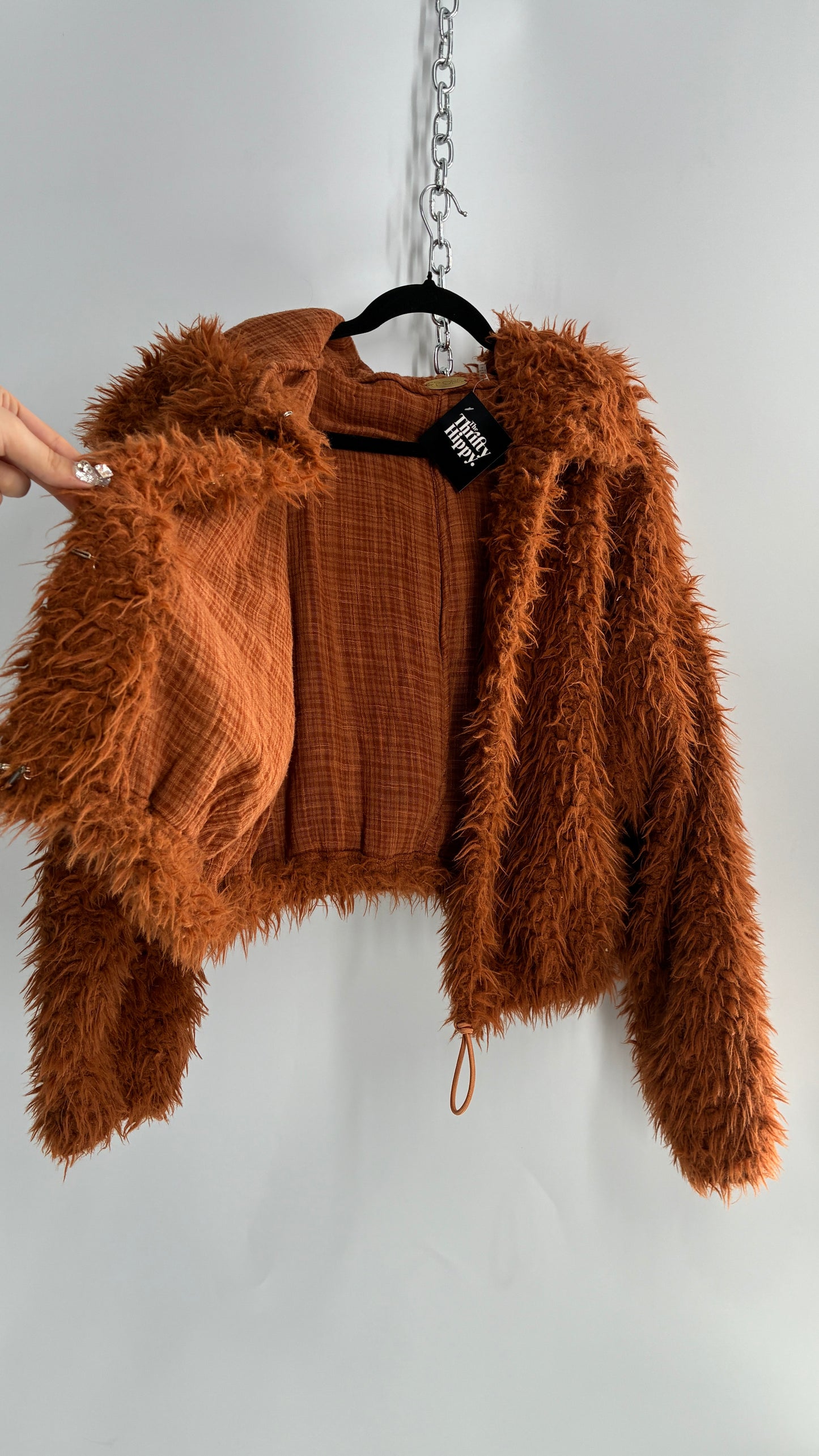 Free People Shaggy Hooded Bomber Style Jacket (Large)