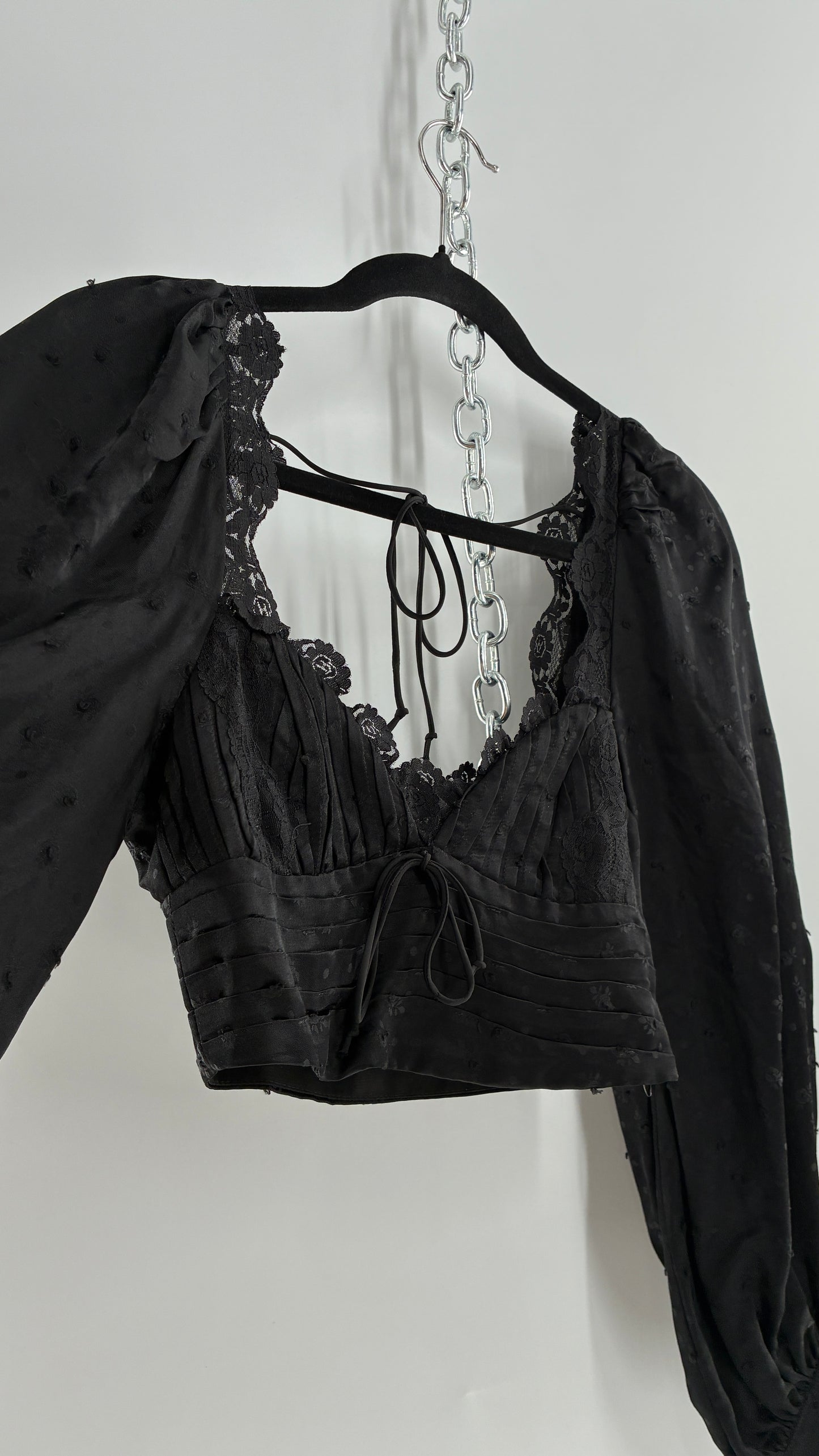 For Love & Lemons Liz Black Balloon Sleeve Ruched Bodice Blouse (XS)