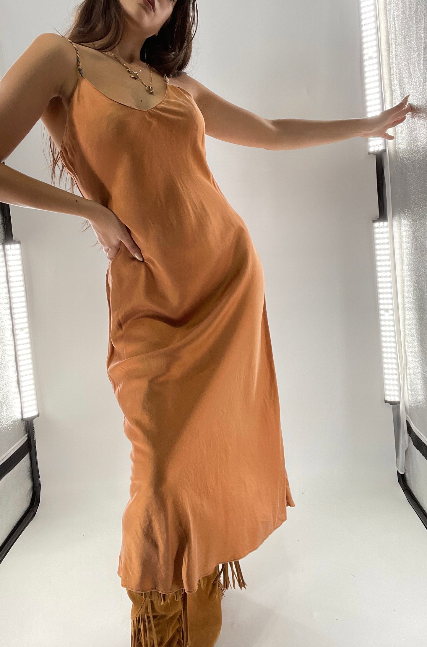 DIANE GILMAN 100% Silk Terracotta Clay Toned Tan Dress (Medium)