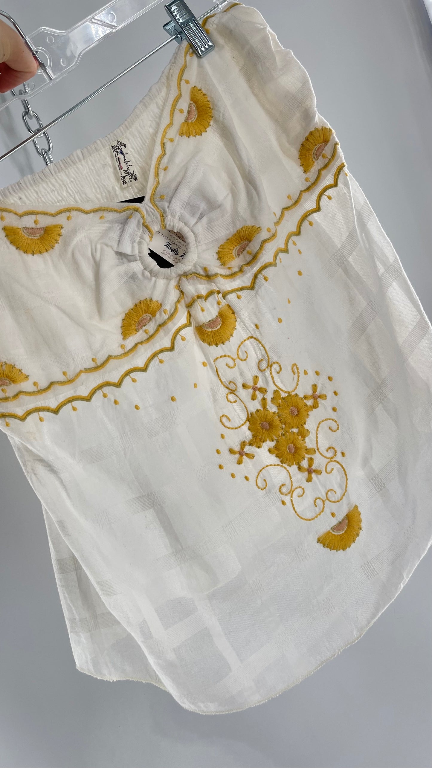 Intimately Free People White Cotton Tube Tank with Yellow Embroidered Detailing (L)