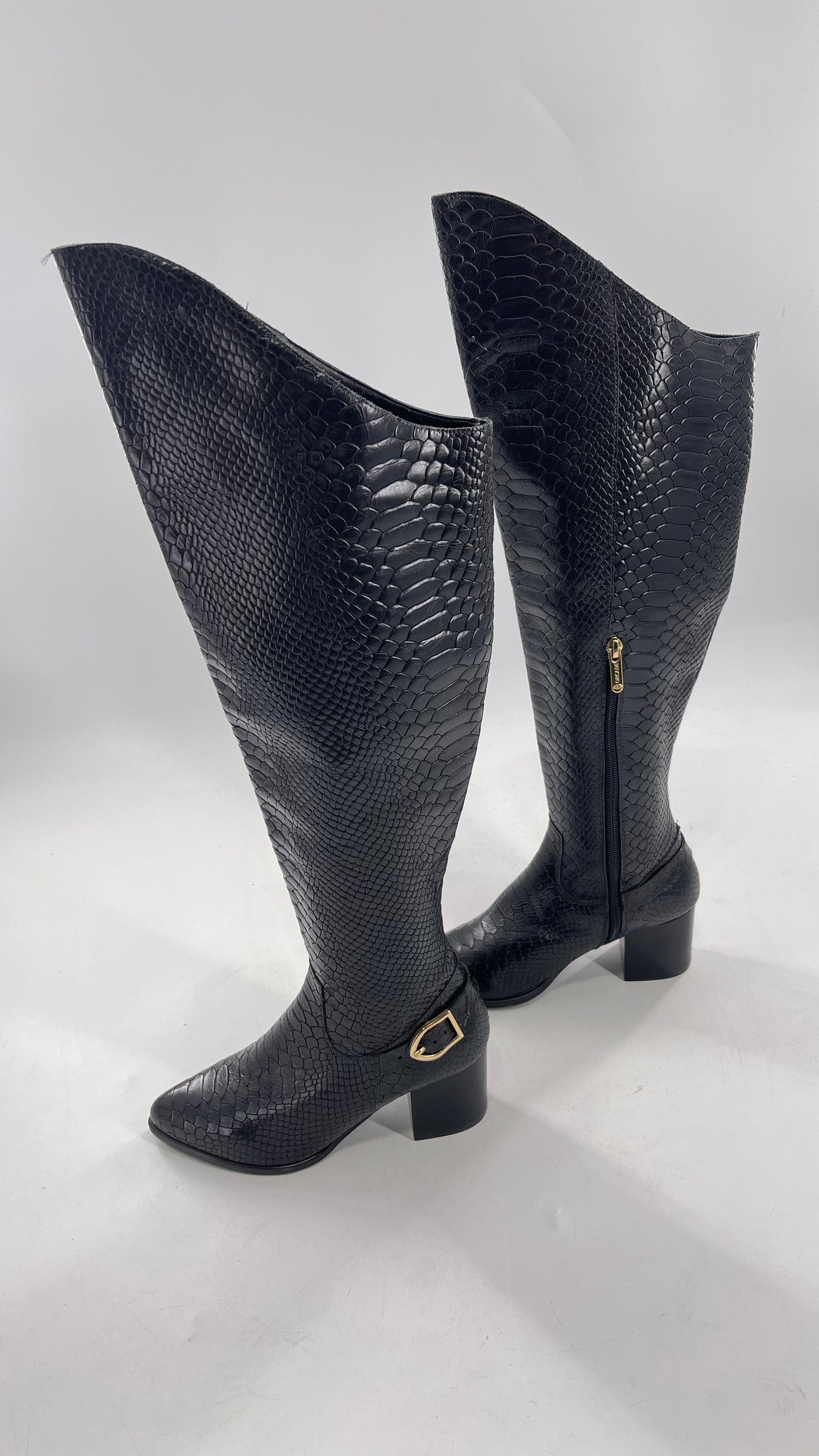 ORCADE Genuine Brazilian Leather Crocodile Embossed/Textured Knee High Boots (5)