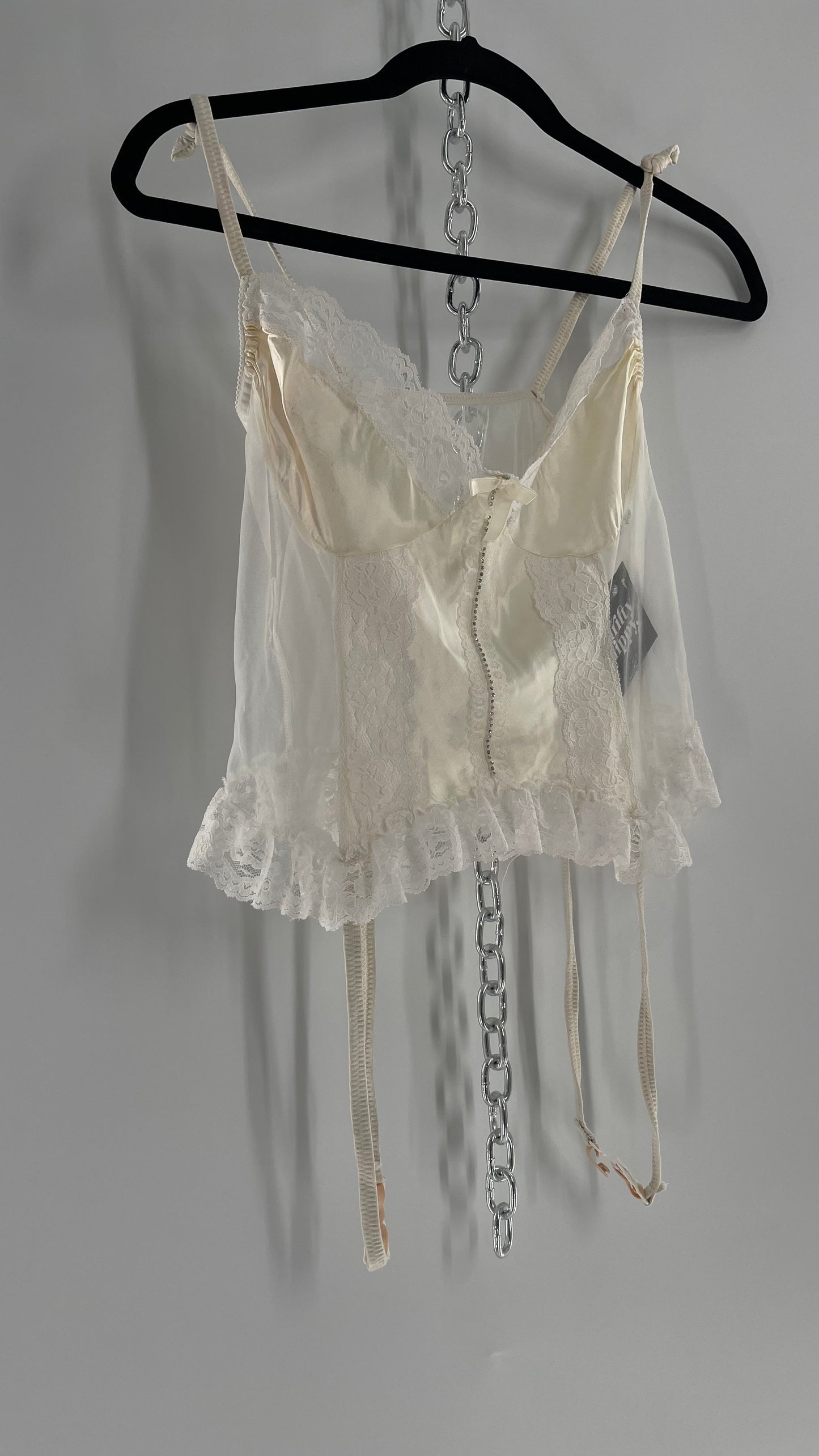 Nani Flower Vintage Delicate Ruffles + Rhinestones Lace + Mesh Babydoll (M)