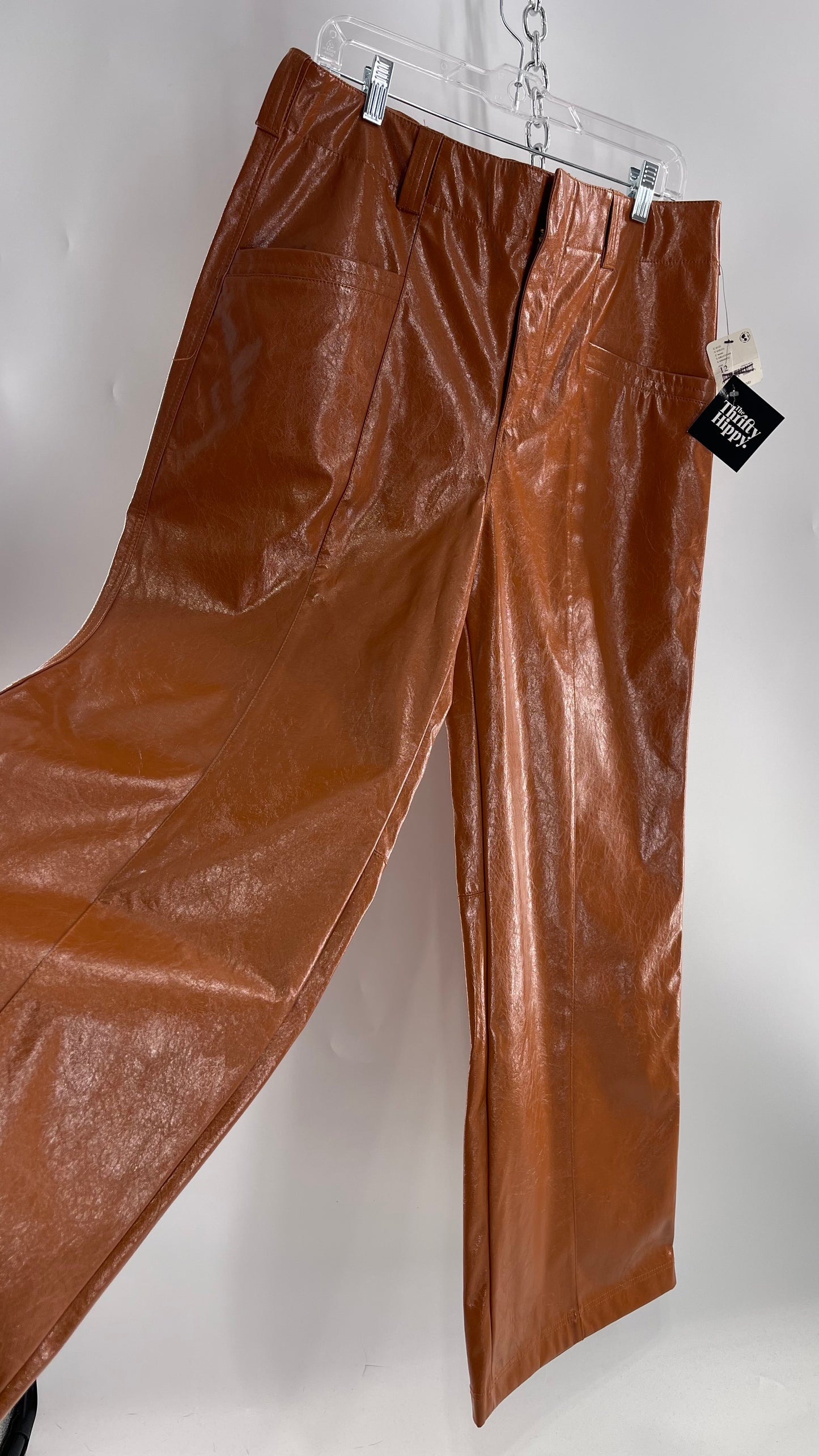 Free People Star Cross Lovers Cognac Brown Vegan Faux Leather Wide Leg Baggy Trouser(12)
