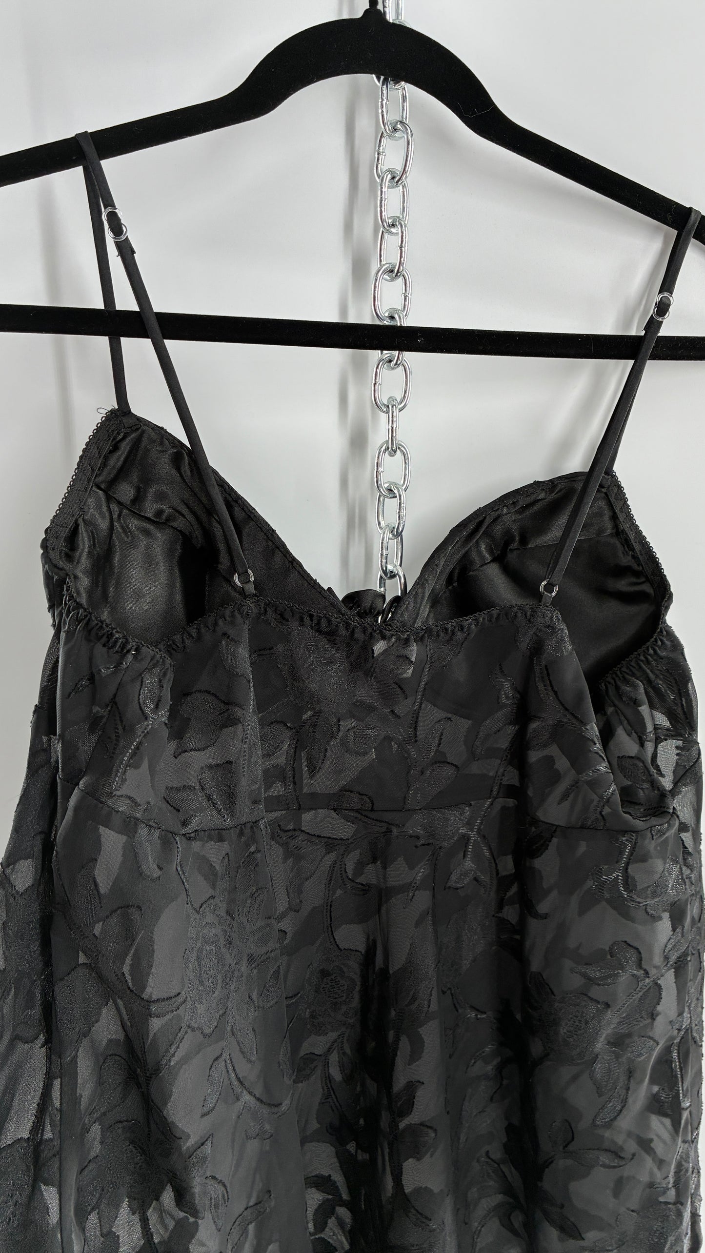 Vintage Black Floral Babydoll Camisole with Rosette Bust