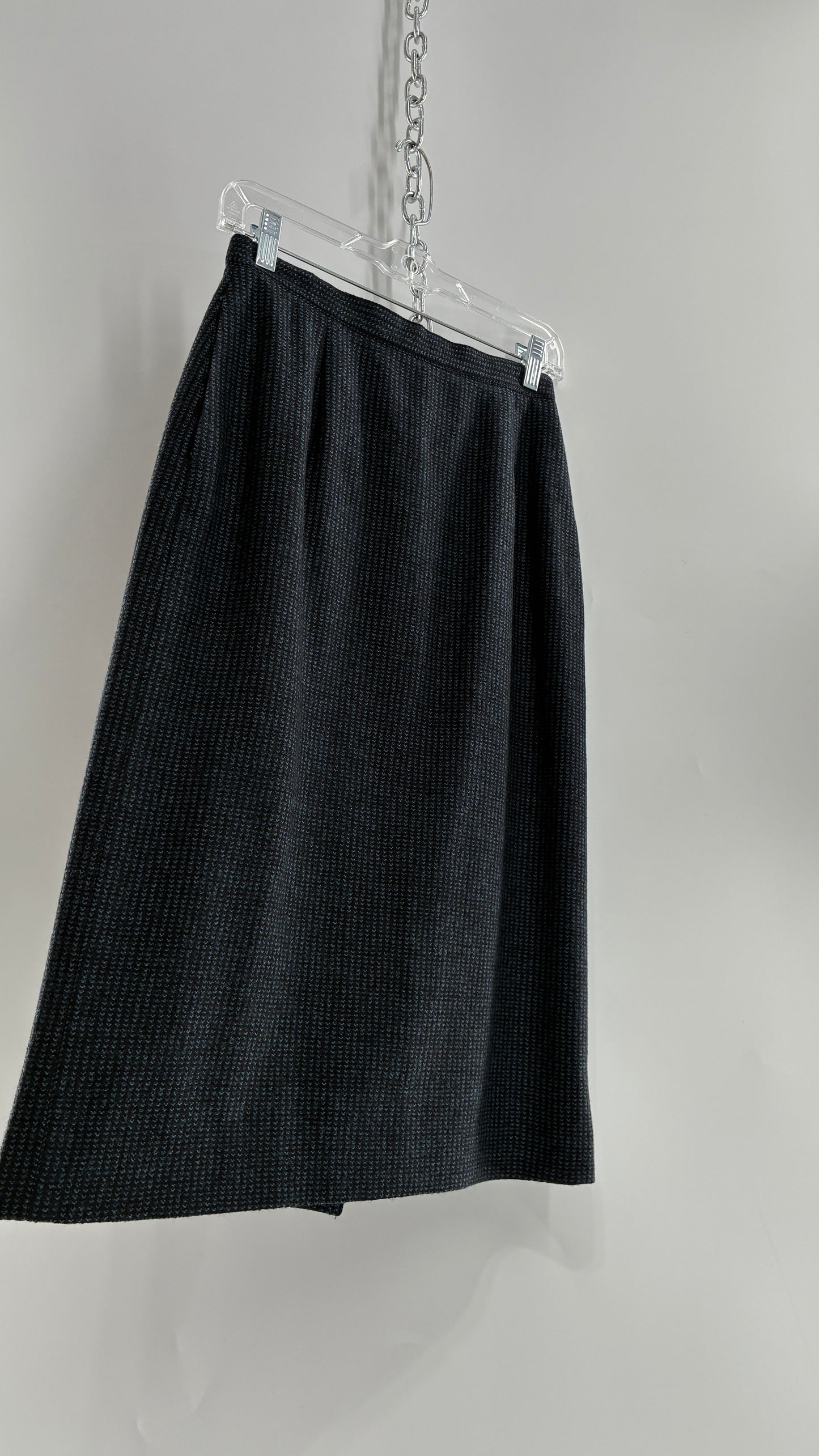 Vintage CHRISTIAN DIOR Navy Woven Maxi Skirt and Oversized Lapel Style Blazer with Padded Shoulders (8)