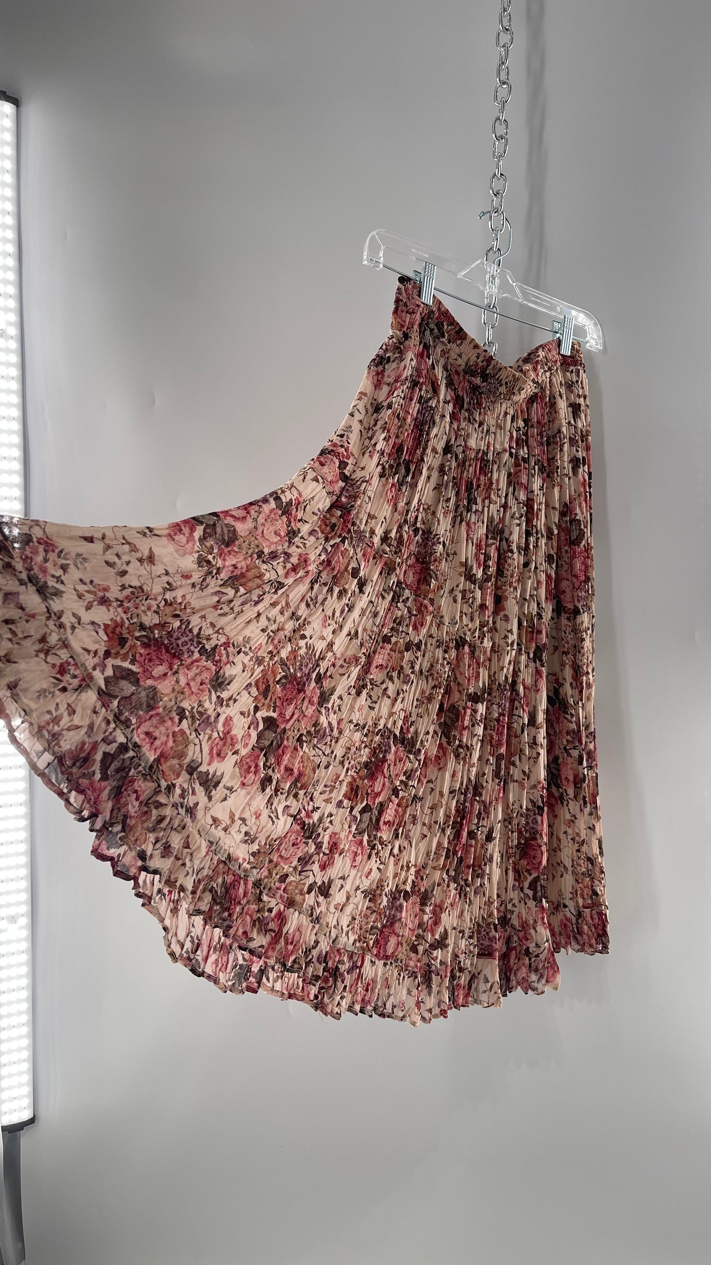 Vintage Hand Made Romantic Pink Floral Skirt (L)