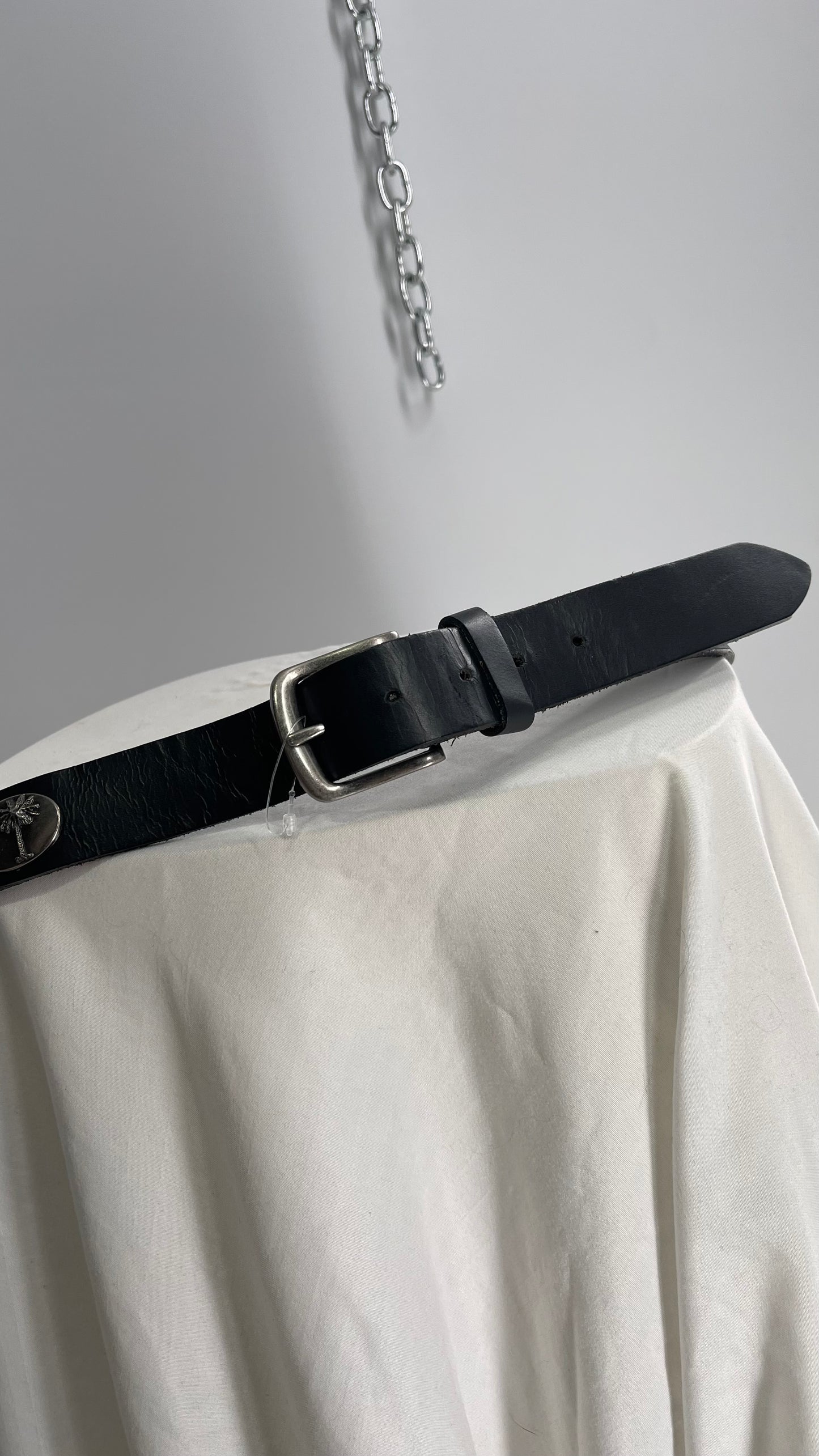 Zep Pro Black Leather Belt with Silver Engraved Metal Medallions (38)