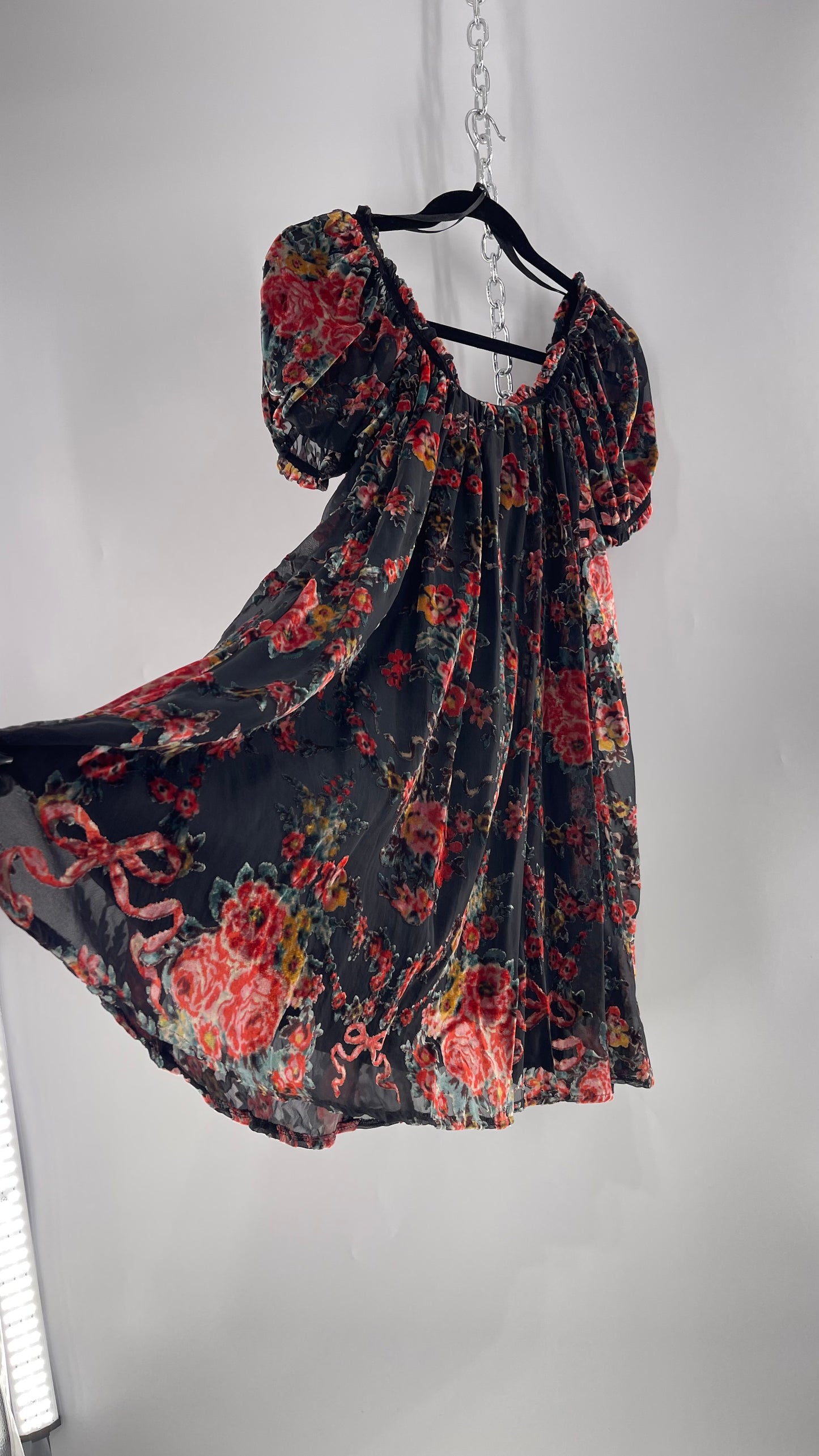 Free People Beautiful Blooms Velvet Florals Babydoll Dress (Small)