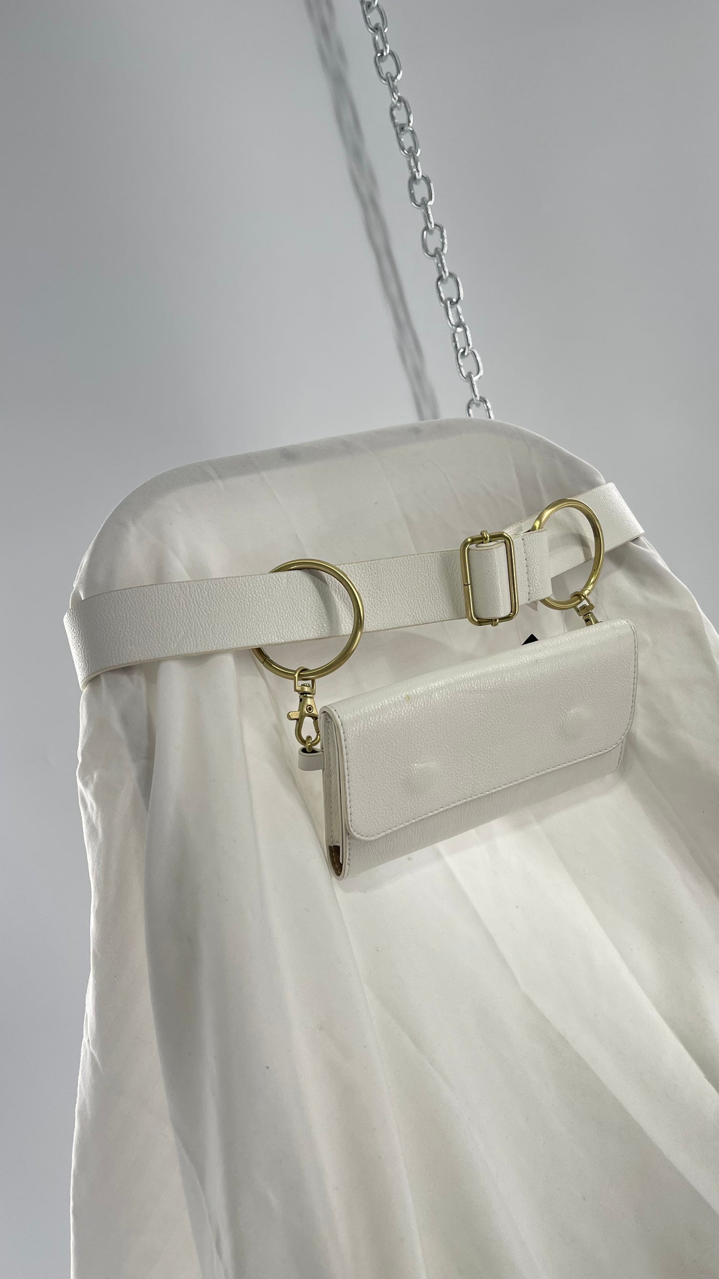Anthropologie White Belt Bag with Gold Hoops