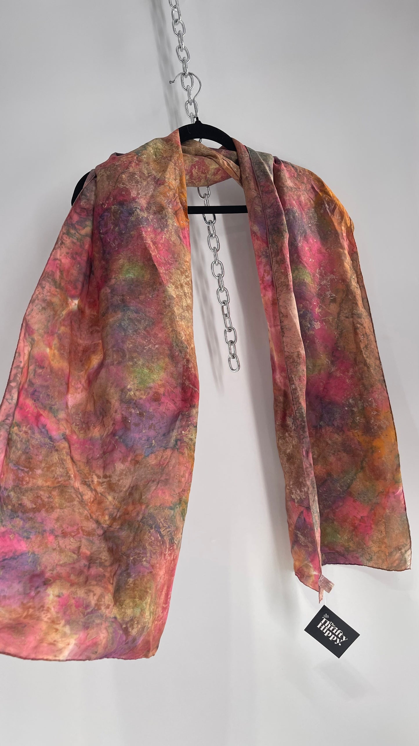 Vintage 100% Silk Damask Watercolor Gold Shimmer Scarf