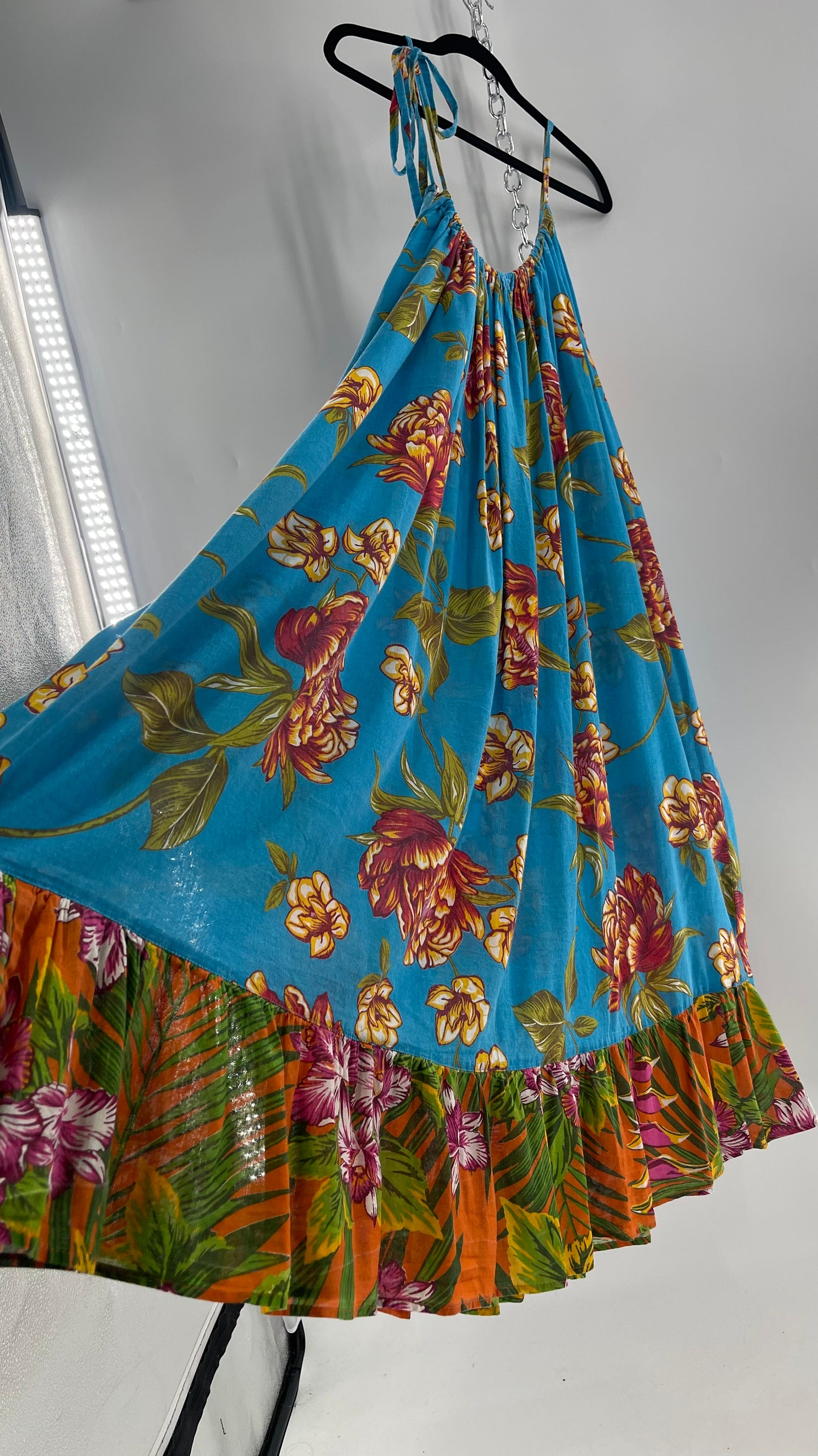 Handemade Brazilian Color Blocked Blue/Orange Floral Maxi (One Size)