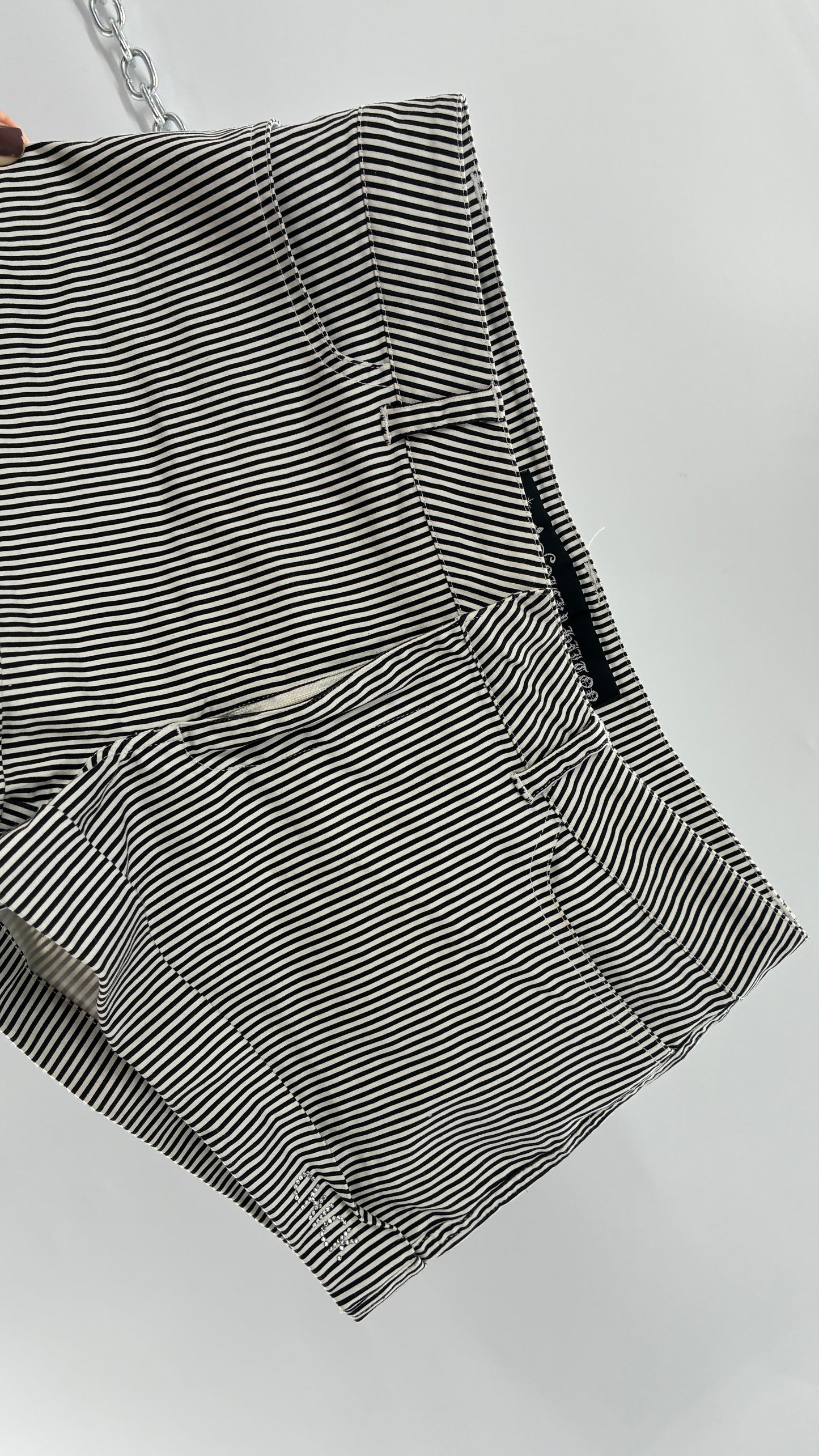 Vintage NICKY HILTON Black and White Striped Low Rise Shorts with Rhinestone “CHICK” Embellishment (5)