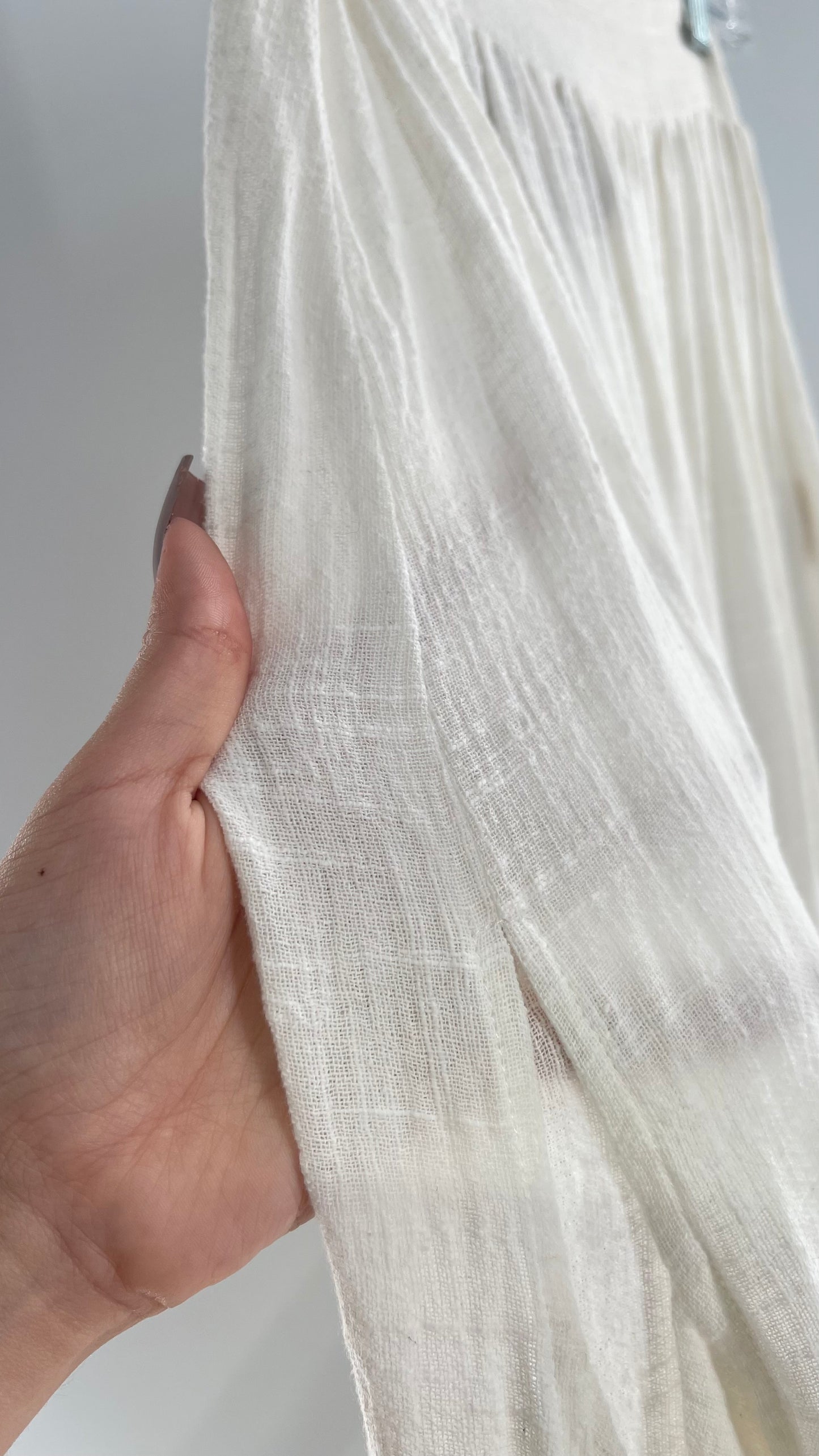 Spell & the Gypsy Full Length Cotton Gauze White Skirt with Tie Sides and Heavily Embroidered Hem (XS)