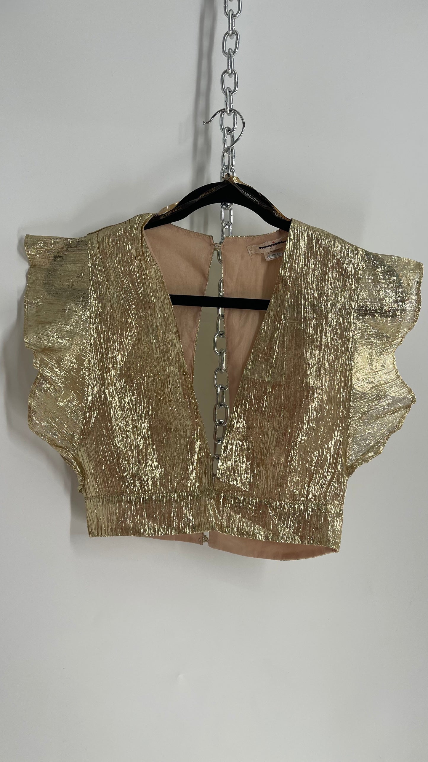 GLAMOROUS Gold Ruffled Crop Sleeveless Top (XS)