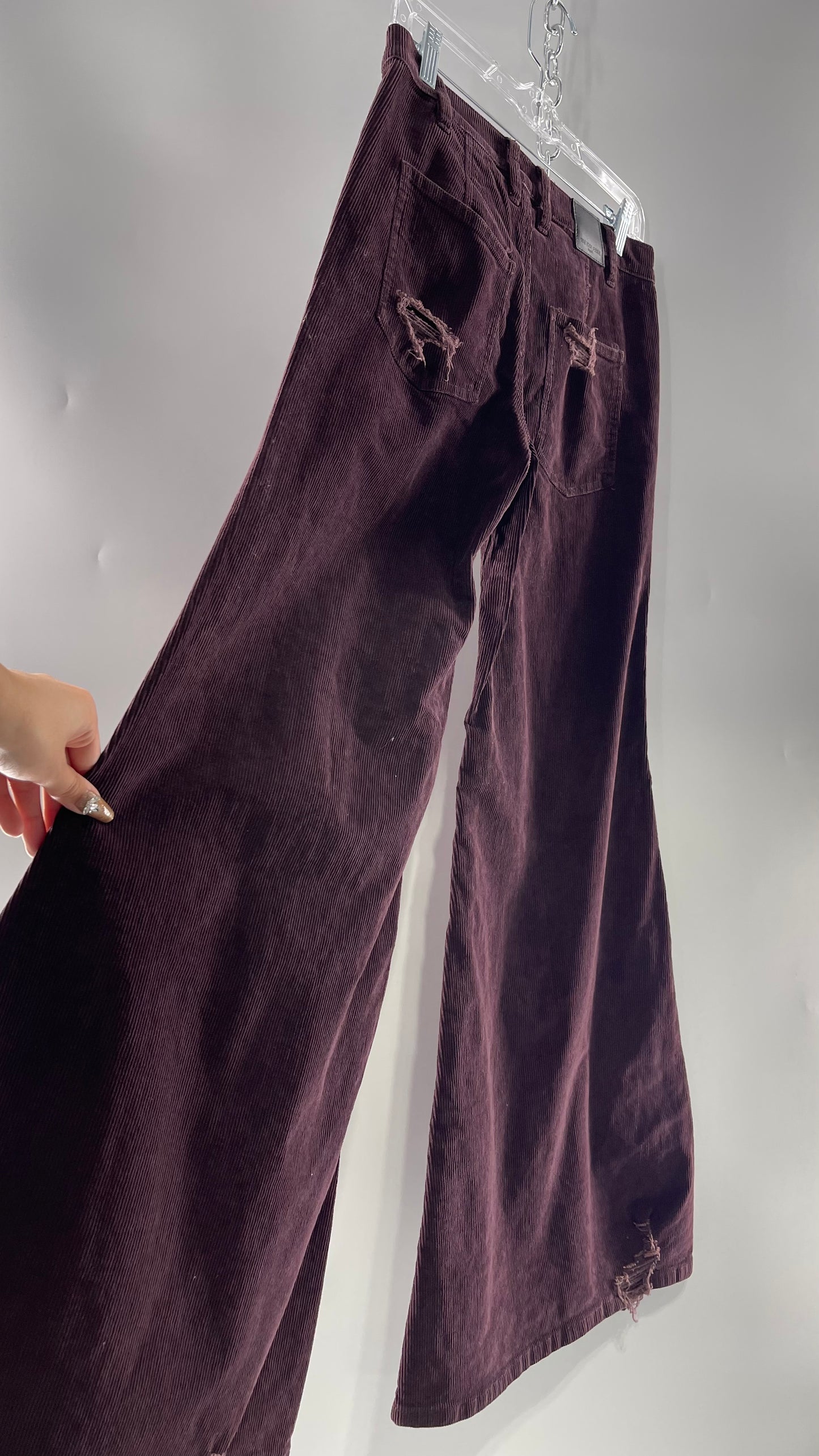 Free People Plum Corduroy Distressed Flare Bell Bottoms (27)