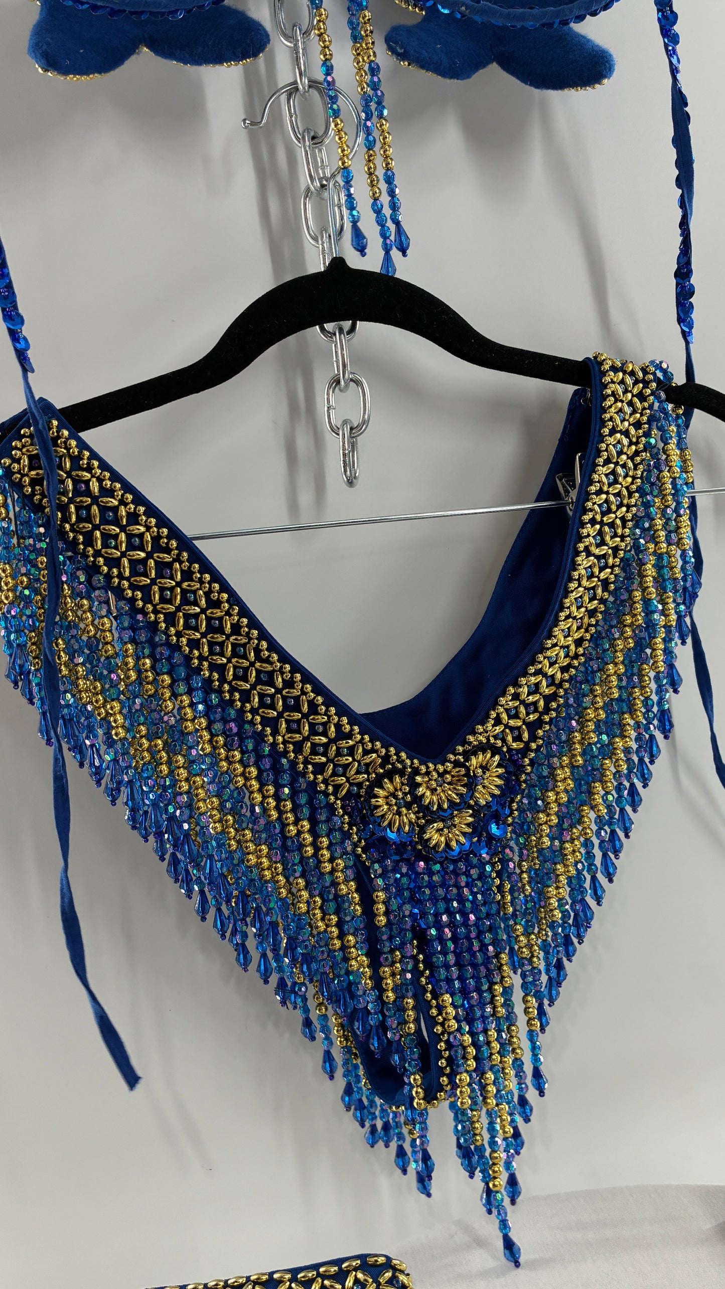 Vintage Royal Blue and Gold Beaded Belly Dancing Set
