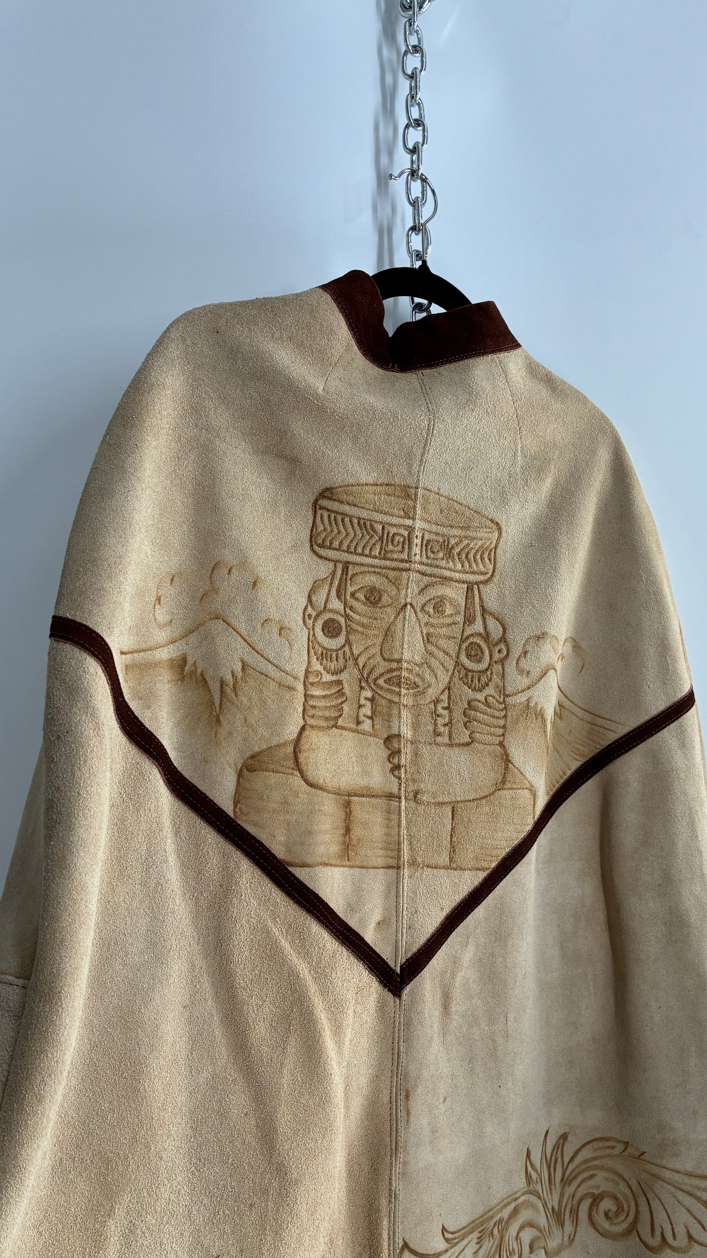 Vintage Animal Hide Engraved Poncho OverCoat (C)(One Size)