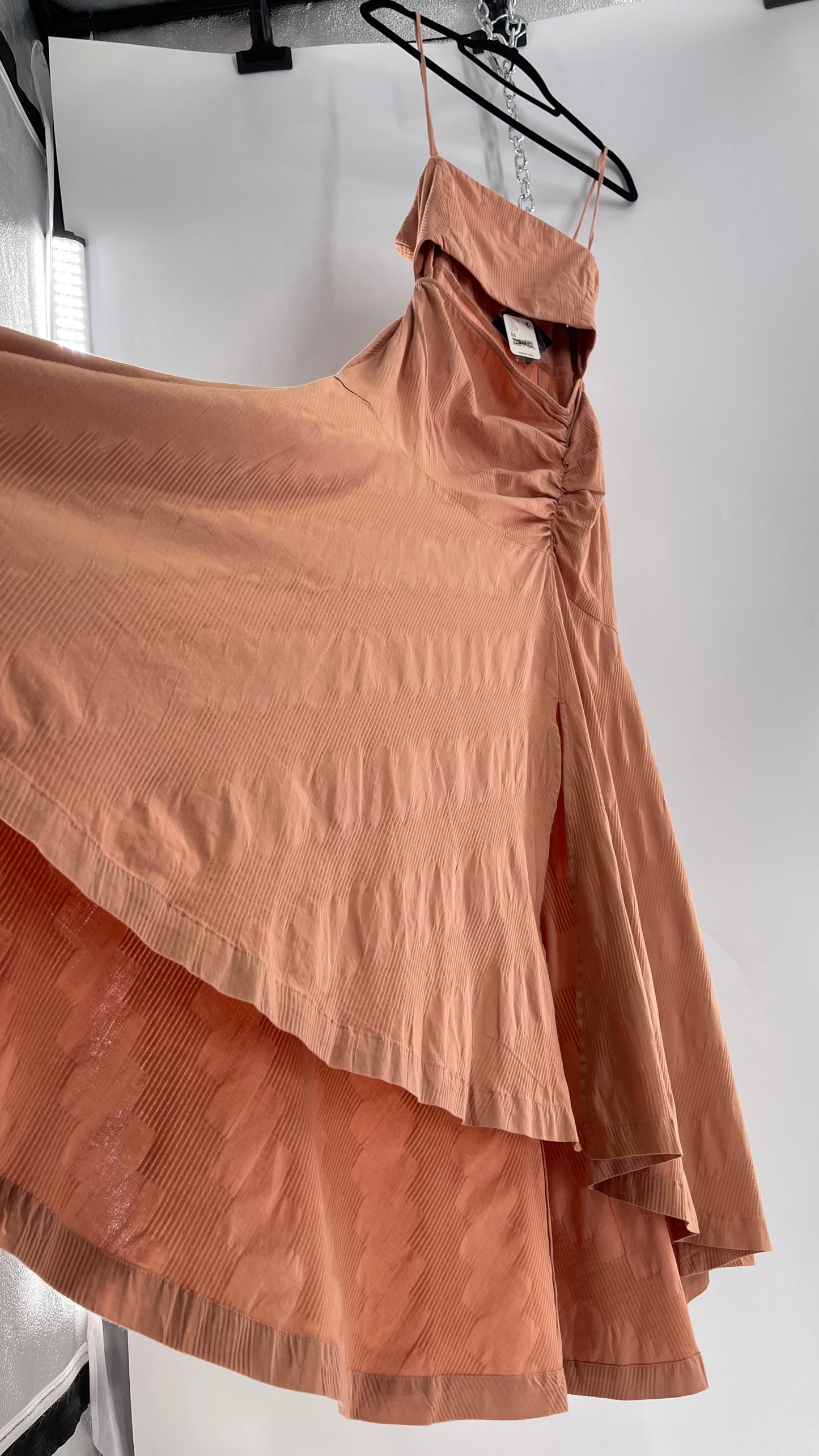 Free People Terracotta/ Smoky Pink Maxi Dress with Exposed Midriff, Waist Bow, and Side Slit with Tags Attached  (M)