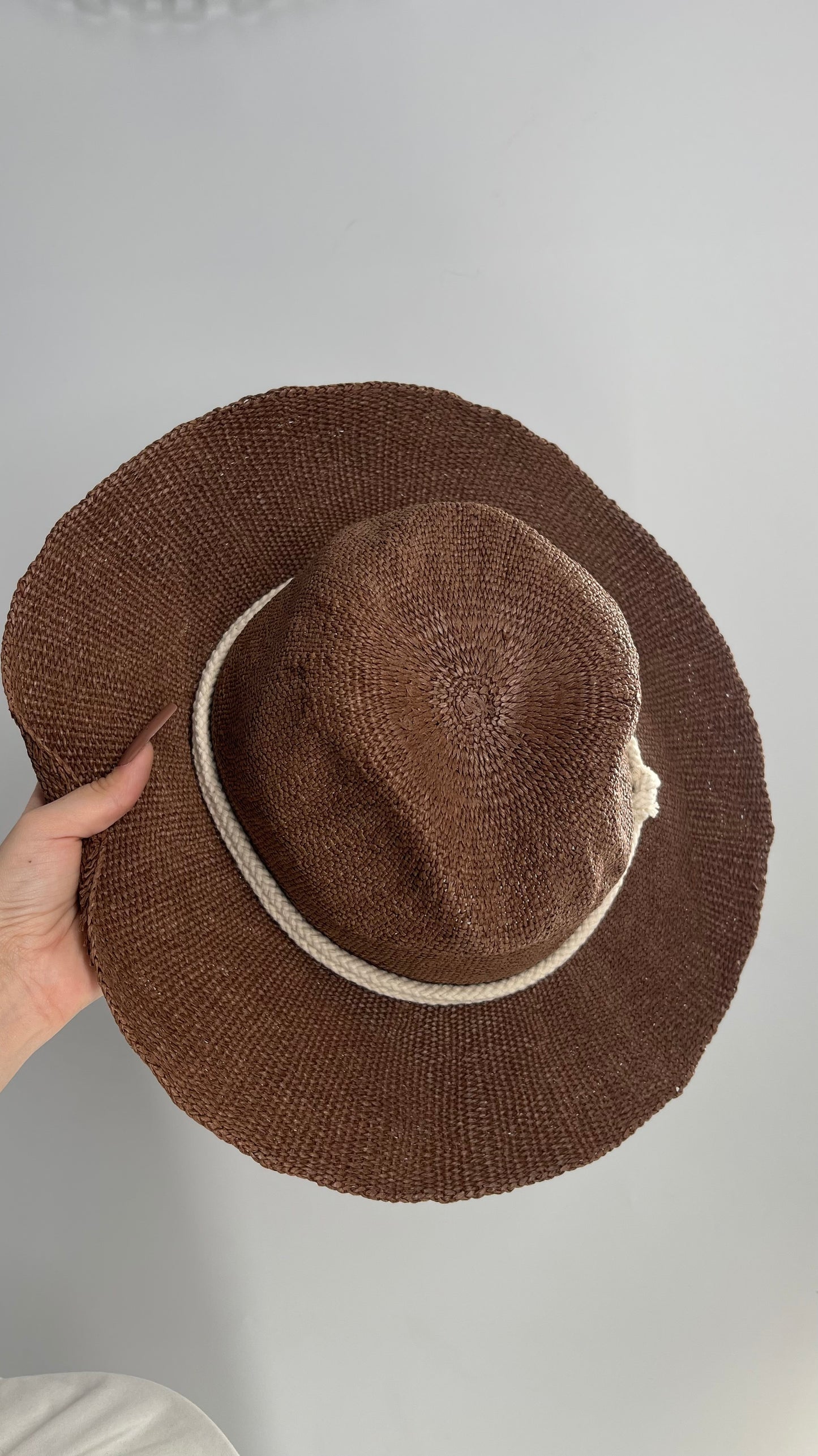 Anthropologie Brown Woven Hat with Rope Detail