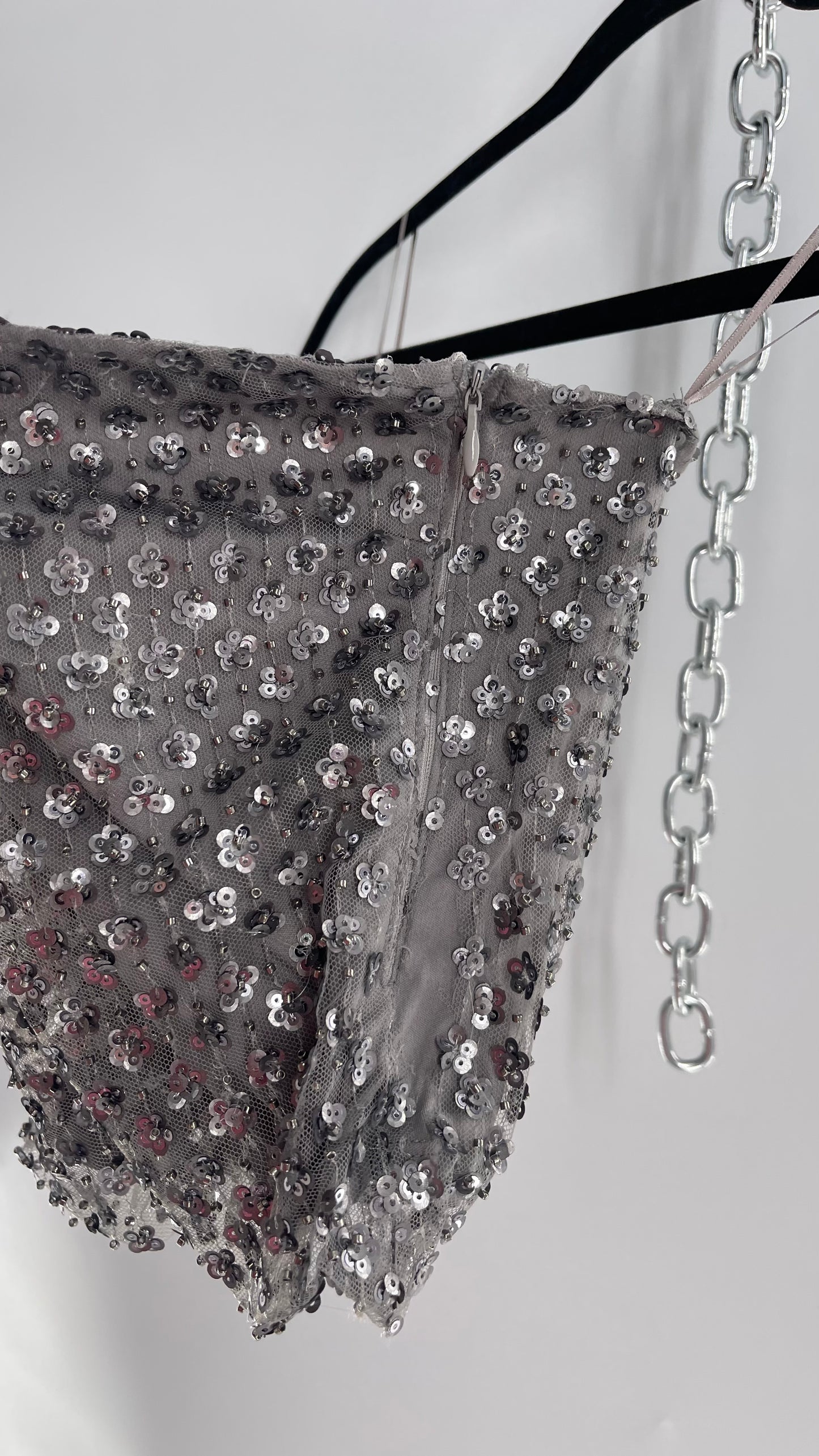 Intimately Free People Grey Beaded Tube Top with Side Zipper (Small)