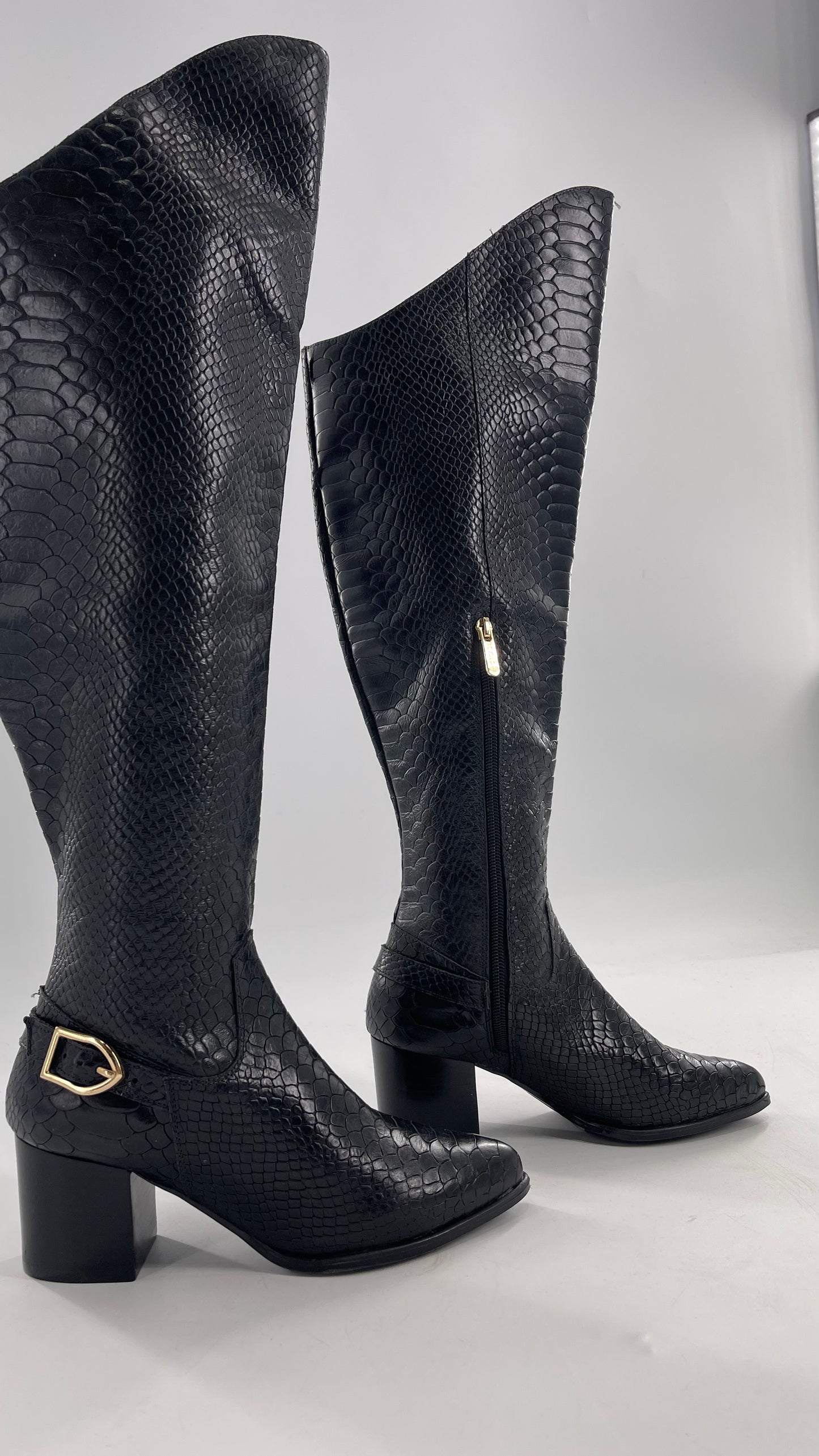 ORCADE Genuine Brazilian Leather Crocodile Embossed/Textured Knee High Boots (5)