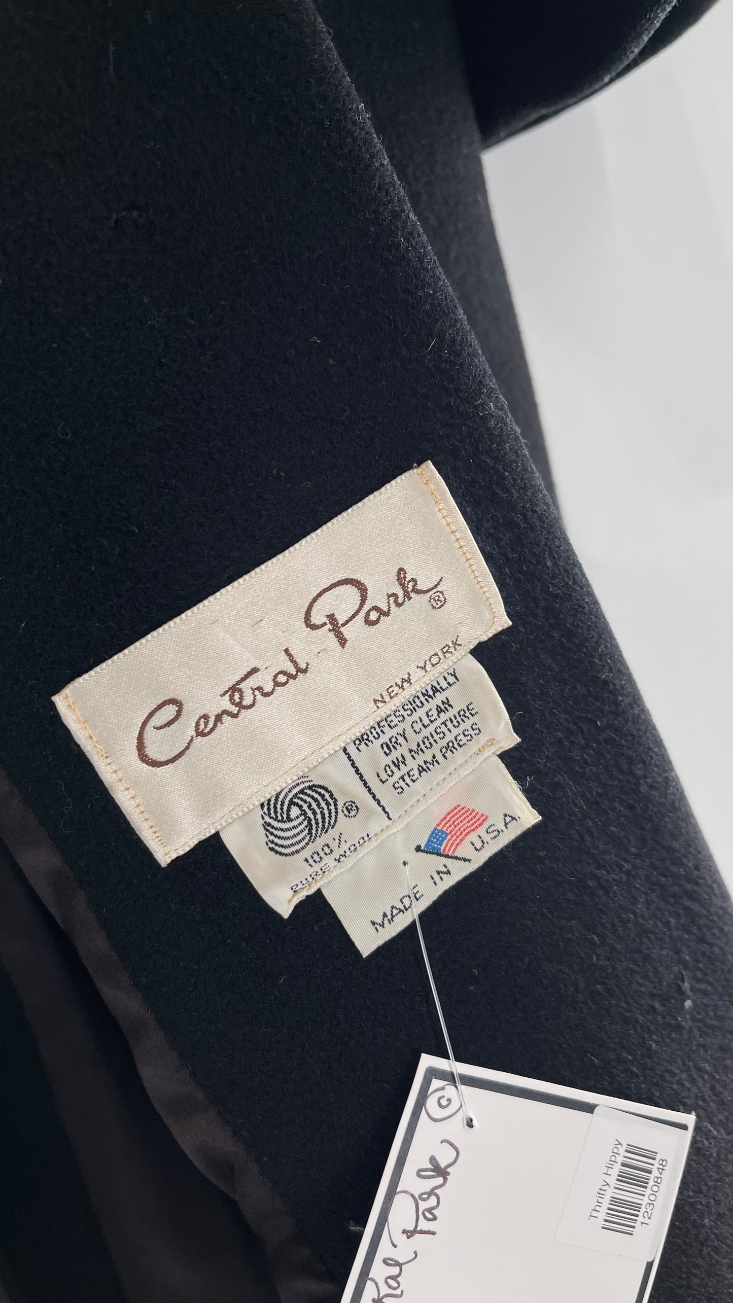Vintage CENTRAL PARK NY 100% Wool Black Full Length Coat (M/L)