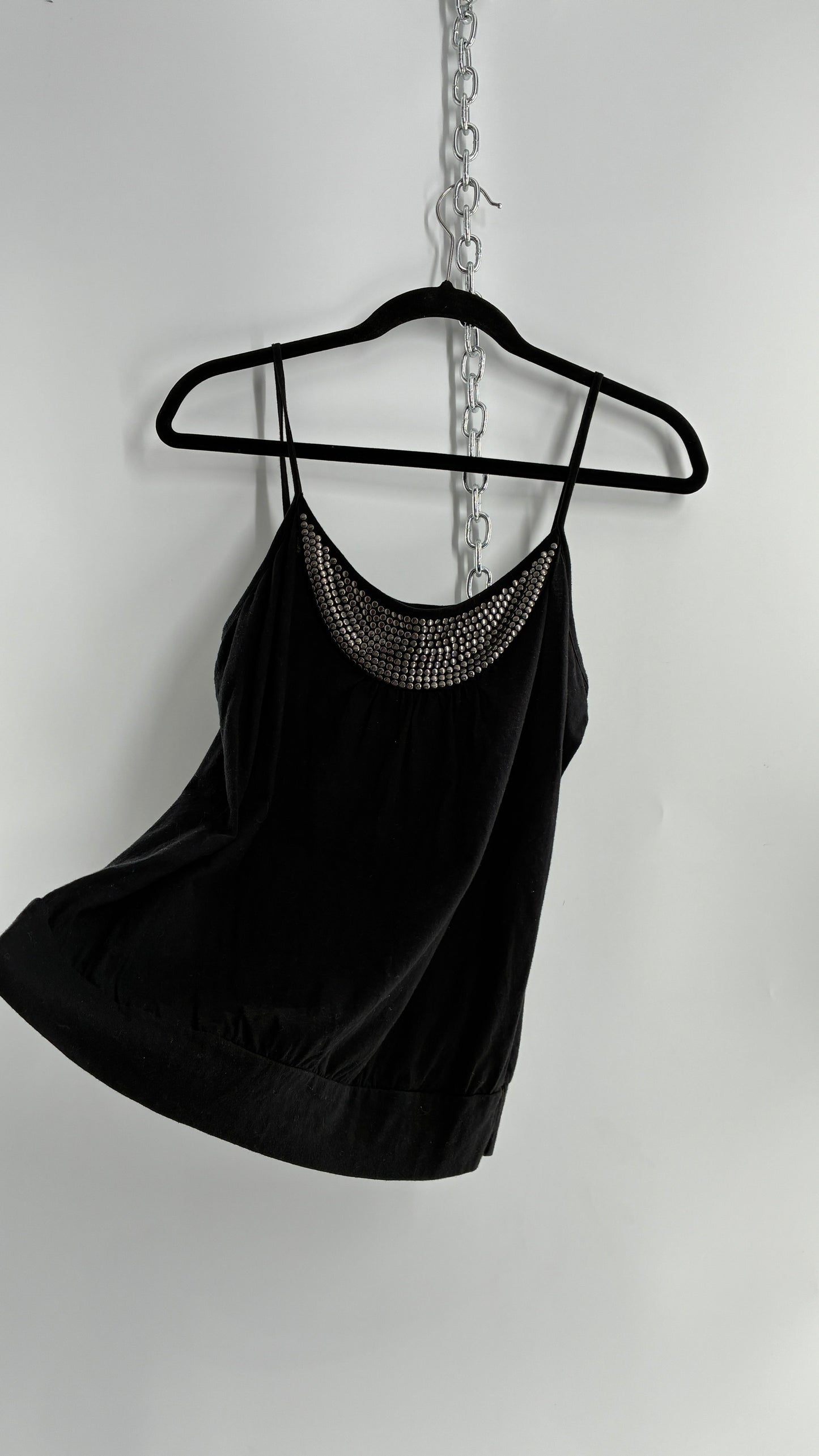 NEU LOOK Vintage Black Silver Studded Neckline Camisole Tank (12)