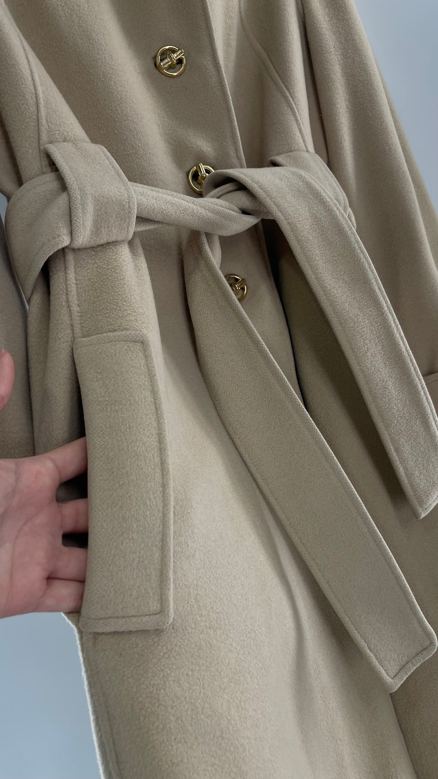 Vintage 100% Amicale Cashmere Beige Cream Coat with Apricot Satin Lining (C) (S/M)