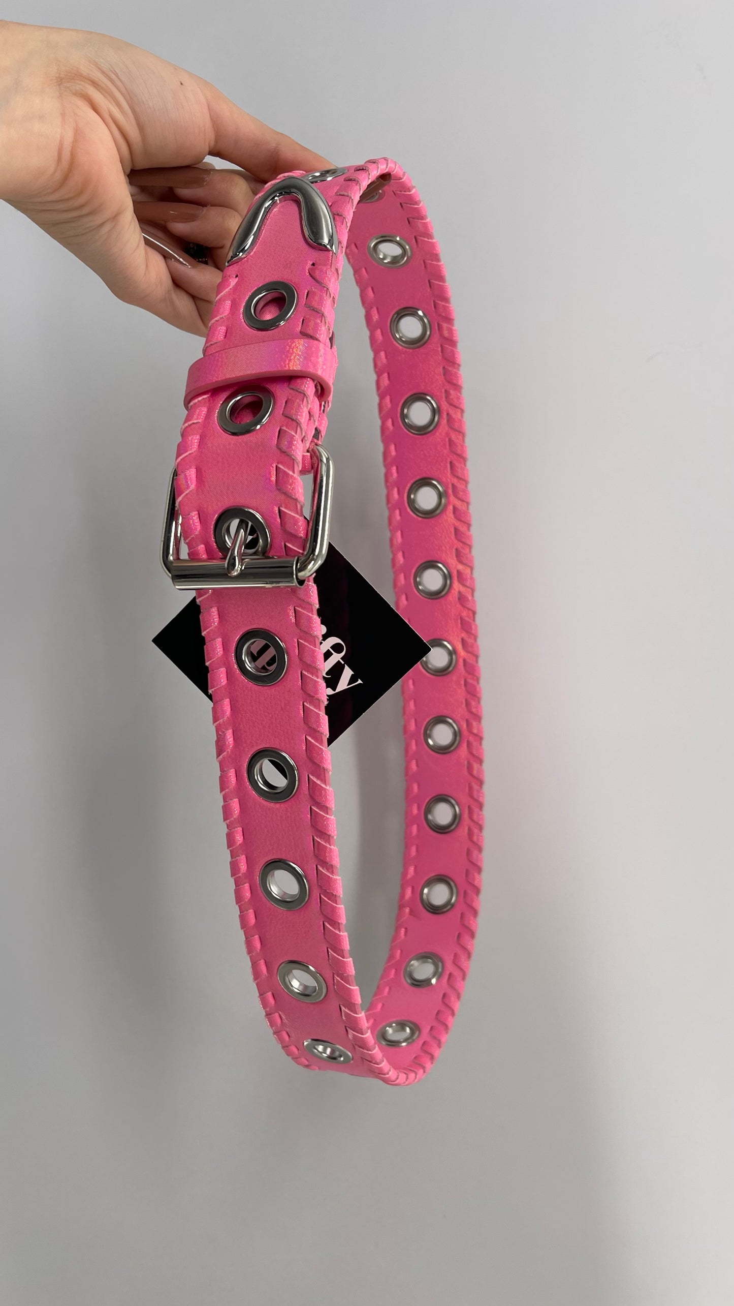 Urban Outfitters Iridescent Pink Belt with Exaggerated Grommets (Medium)