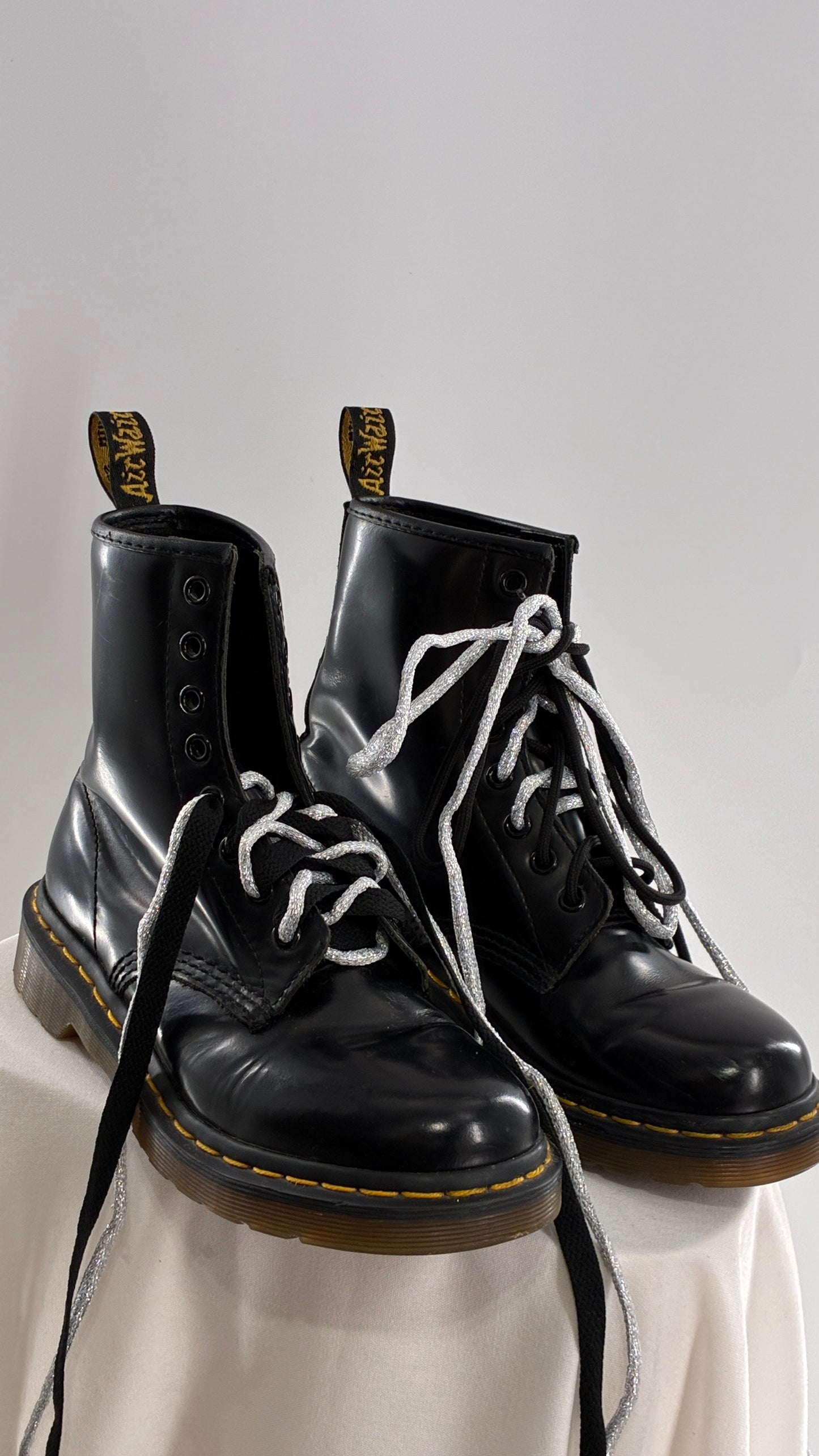Vintage Dr. Martens Patent Leather Black Combat Boots (6)